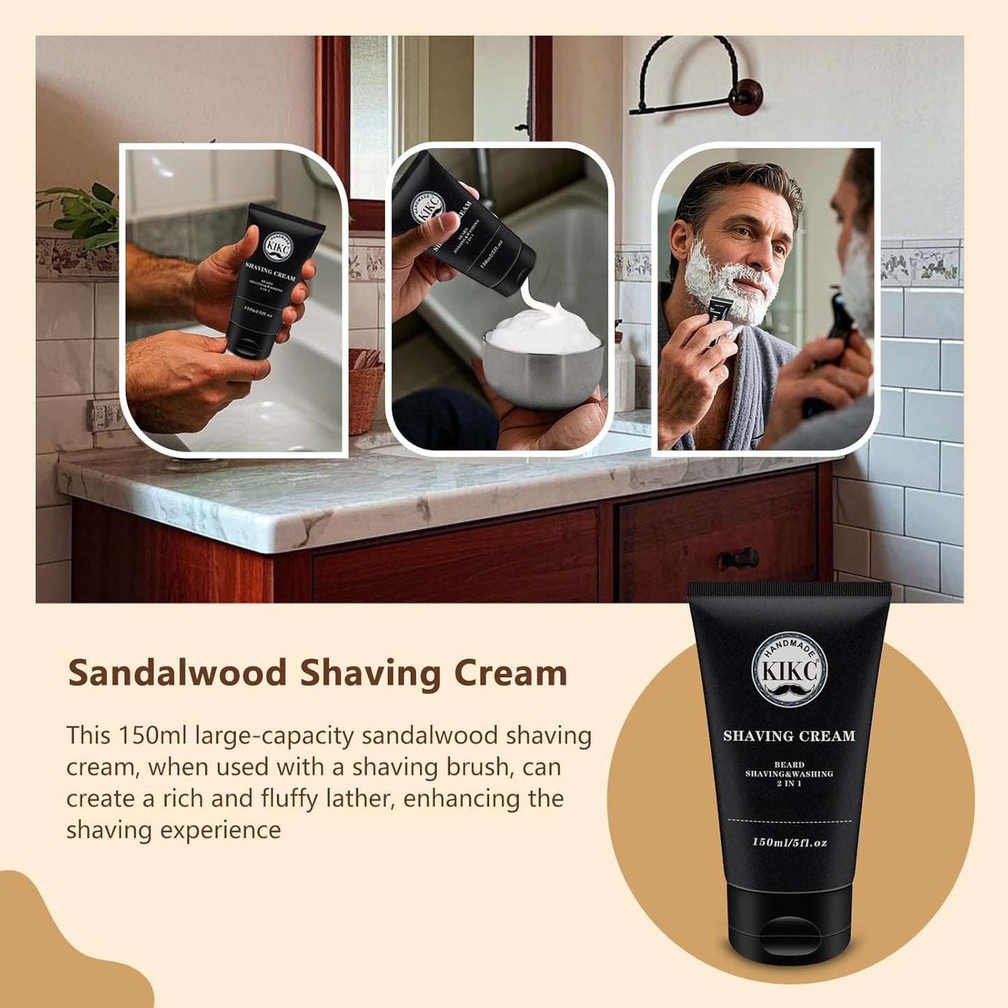 5 in 1 Shaving Kit, Shaving Brush Kit for Men,Set Include Synthetic Shave Brush, Stainless Lathering Bowl, Shave Brush Stand, Shaving Cream, Shave Manual, Best Gift for Bearded Man,Silvery Set