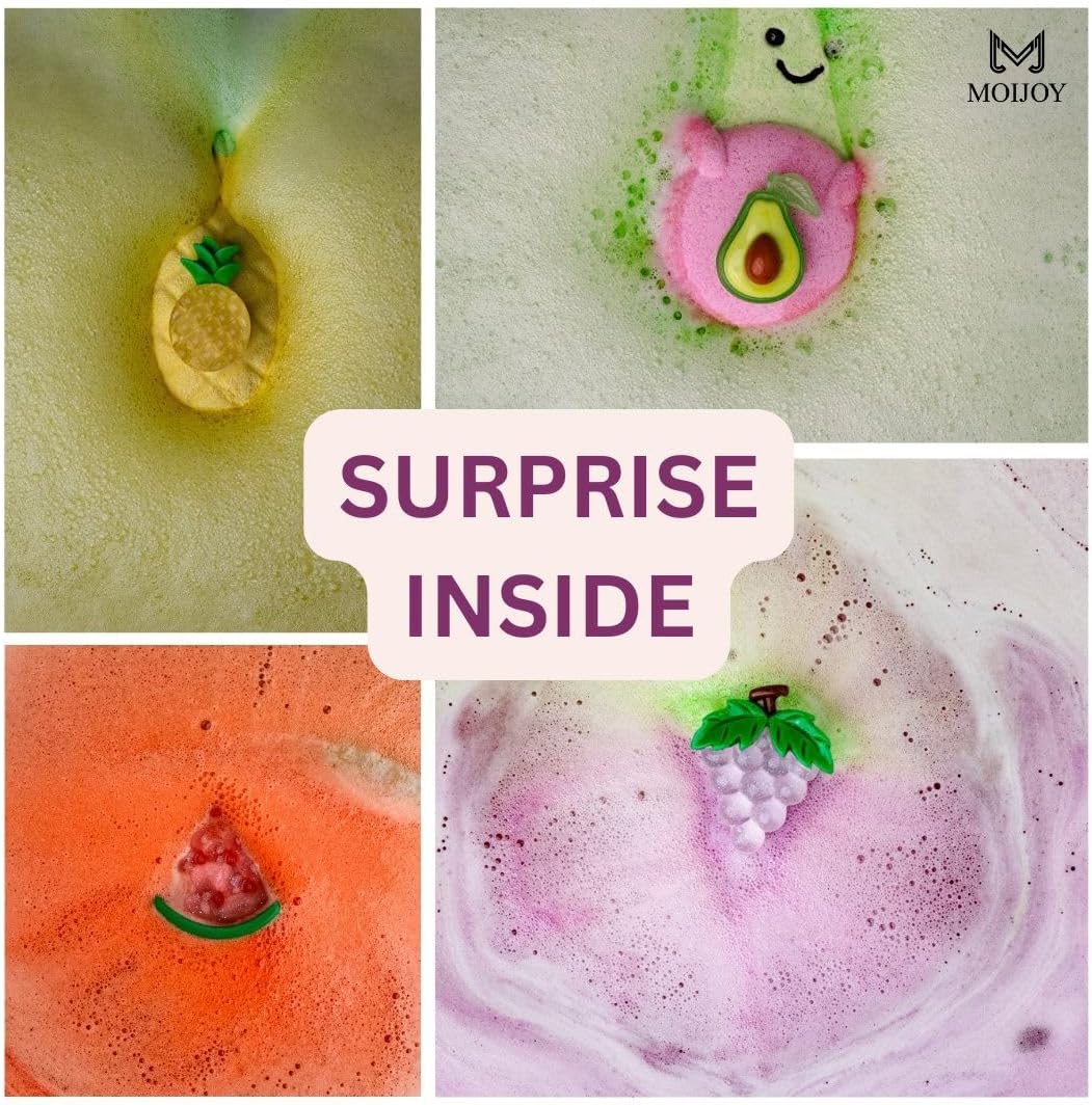Bath Bombs for Kids Age 3+, Boys Girls Teens with Surprise Inside Fruit Shaped Large Colorful, Natural & Non-Toxic for Birthdays, Girls Spa and More