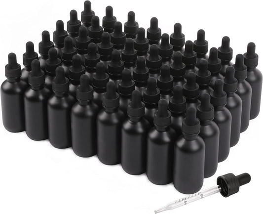 2oz Glass Dropper Bottle,Preety Texture Tincture Bottles with Precise Scales Eye Droppe,for All Kinds Of Mixed Liquids,Leak-Proof Design for Easy Travel (Black Frosted-48Pack)