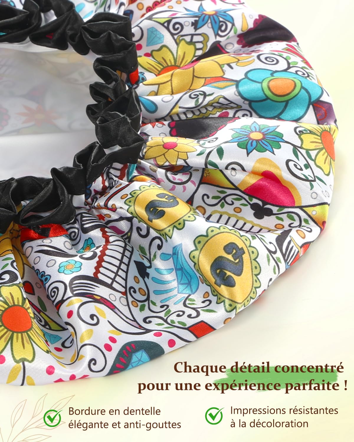 mikimini Shower Cap for Women Reusable Waterproof, Extra Large Hair Cap for Shower with Double Layers, Stylish Vibrant Designed Shower Bonnet for Long Thick Hair, 2 Pieces