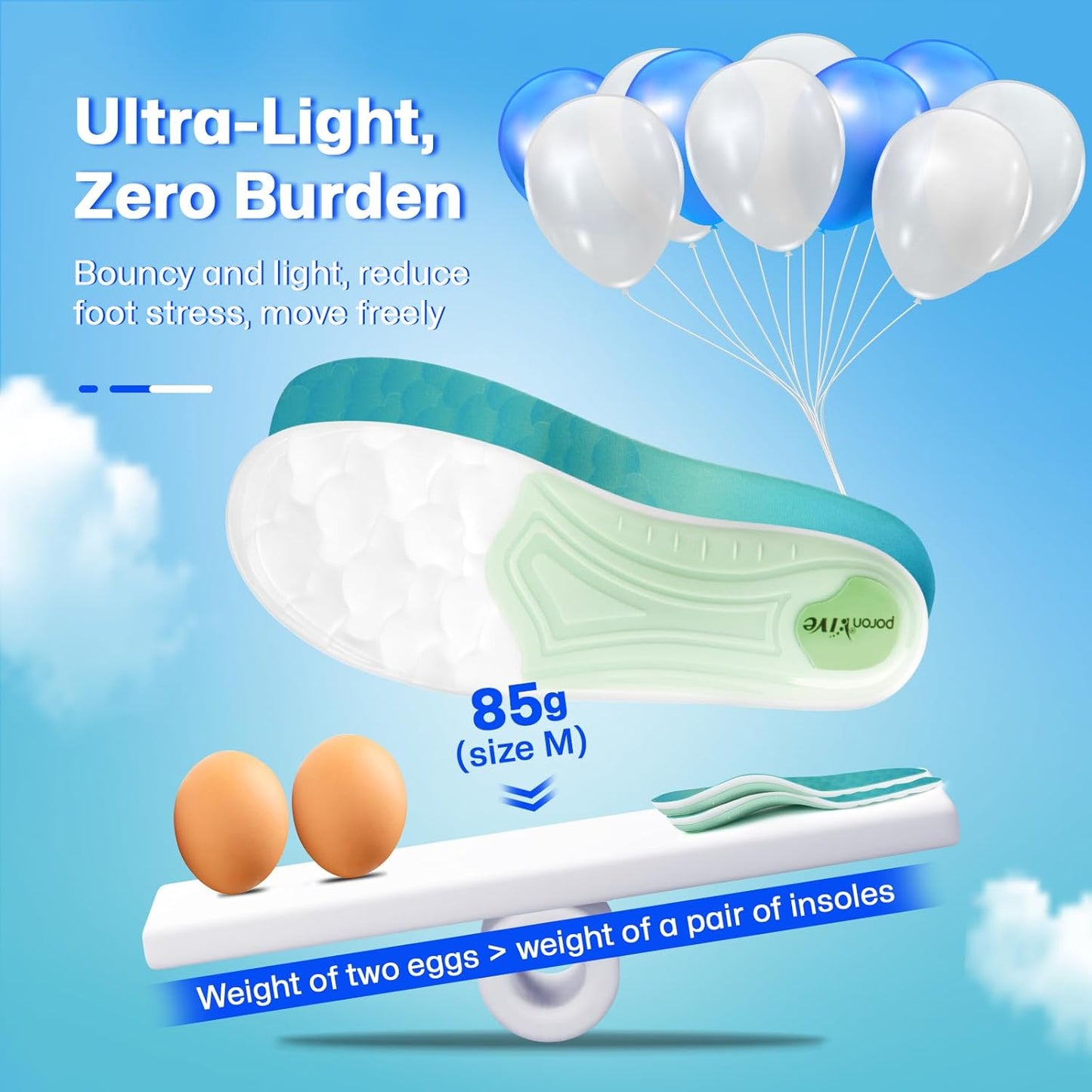 Supercritical Foaming Arch Support Inserts for Men Women, Lightweight Running Sport Insoles, Shock Absorption Athletic Inserts, Plantar Fasciitis Insoles, Relief Flat Feet, Standing All Day - XL