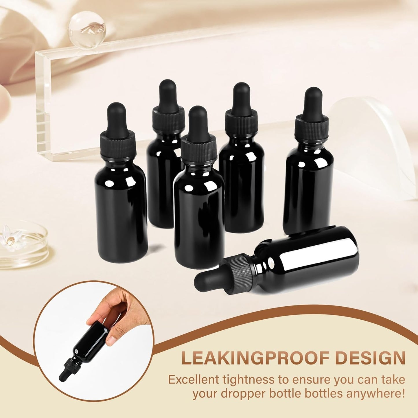 6 Pcs, 1oz Dropper Bottle, Black Glass Eye Dropper Bottle,Tincture Bottles with Dropper, Leak-Proof Design, Stronger Suction, for All Kinds of Mixed Liquids