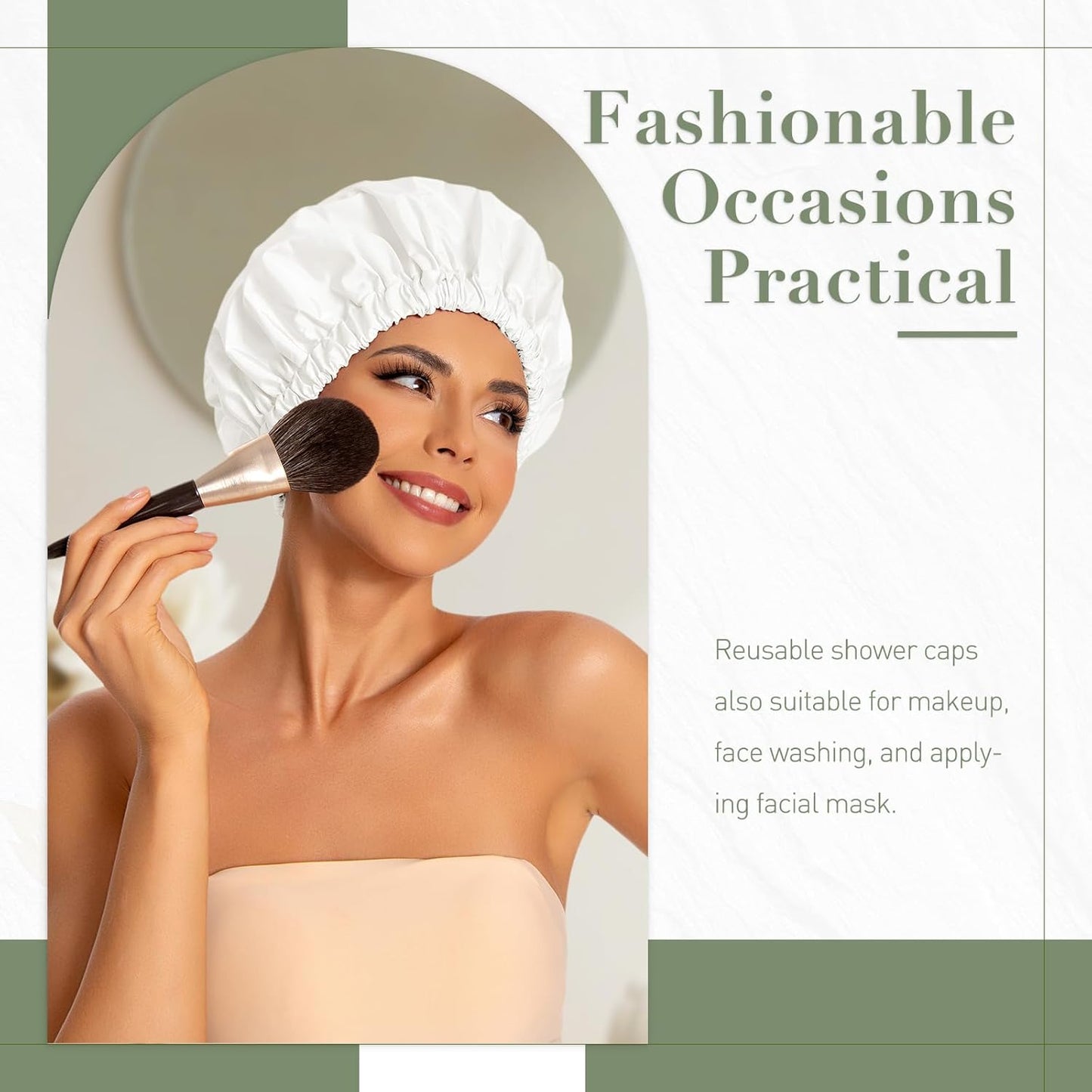 Reusable Shower Cap for Women, Large Waterproof Shower Essentials Bonnet Washable Elastic Band Bath Hair Wrap Hat for Long Hair, Braids(White)