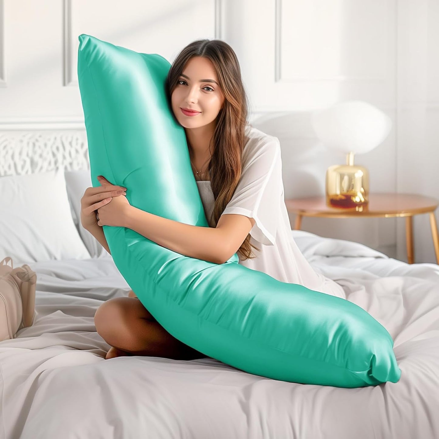 BEDELITE Satin Body Pillow Cover 2 Pack, Super Soft and Cooling Body Pillow Pillowcase for Hair and Skin, Breathable Silky Full Long Pillowcase Cover(20"x54", Turquoise)