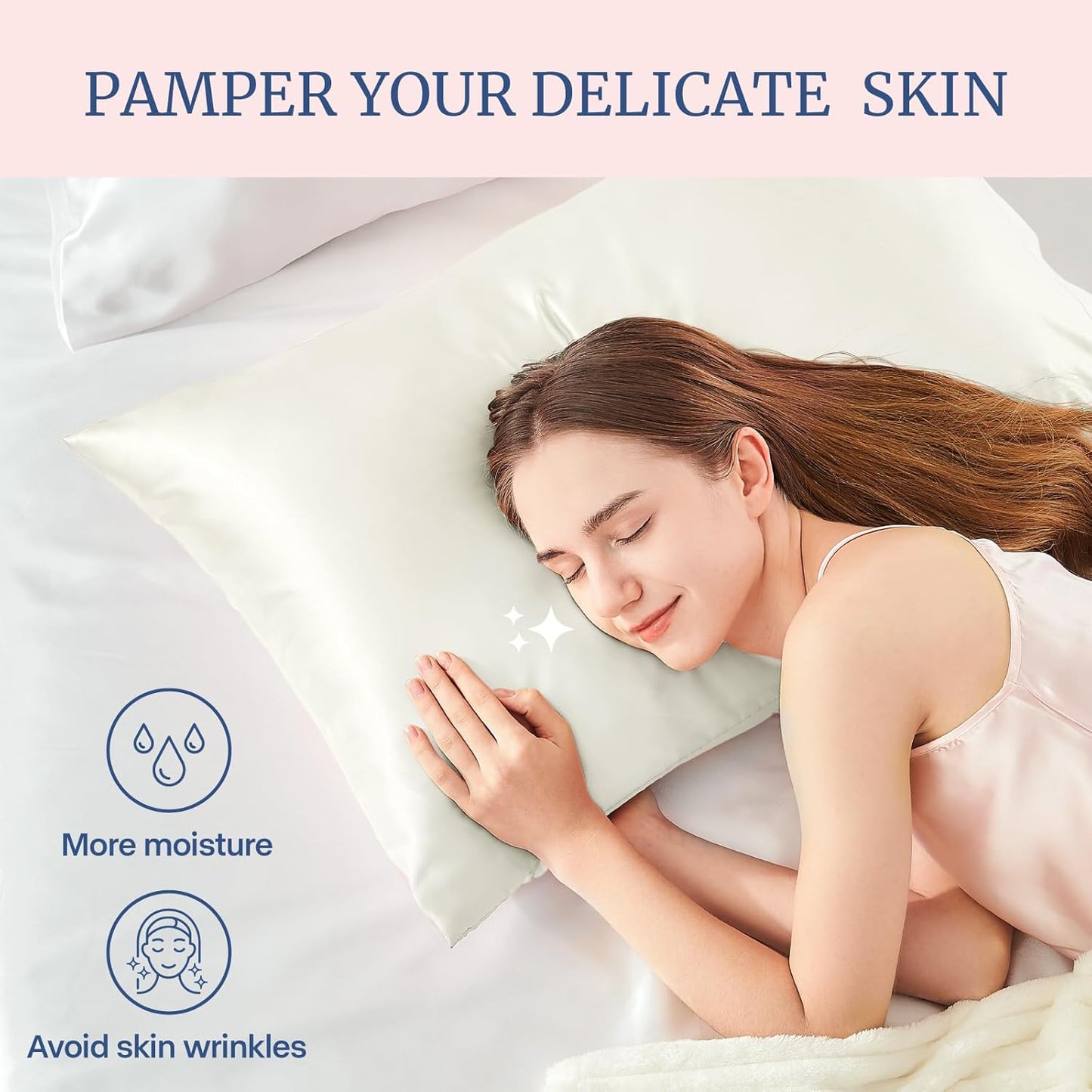 BEDELITE Satin Pillowcase for Hair and Skin, Super Soft Similar to Silk Pillow Cases 4 Pack with Envelope Closure, Cooling Pillowcases for Women Men (20"x26" Standard Size, Ivory)