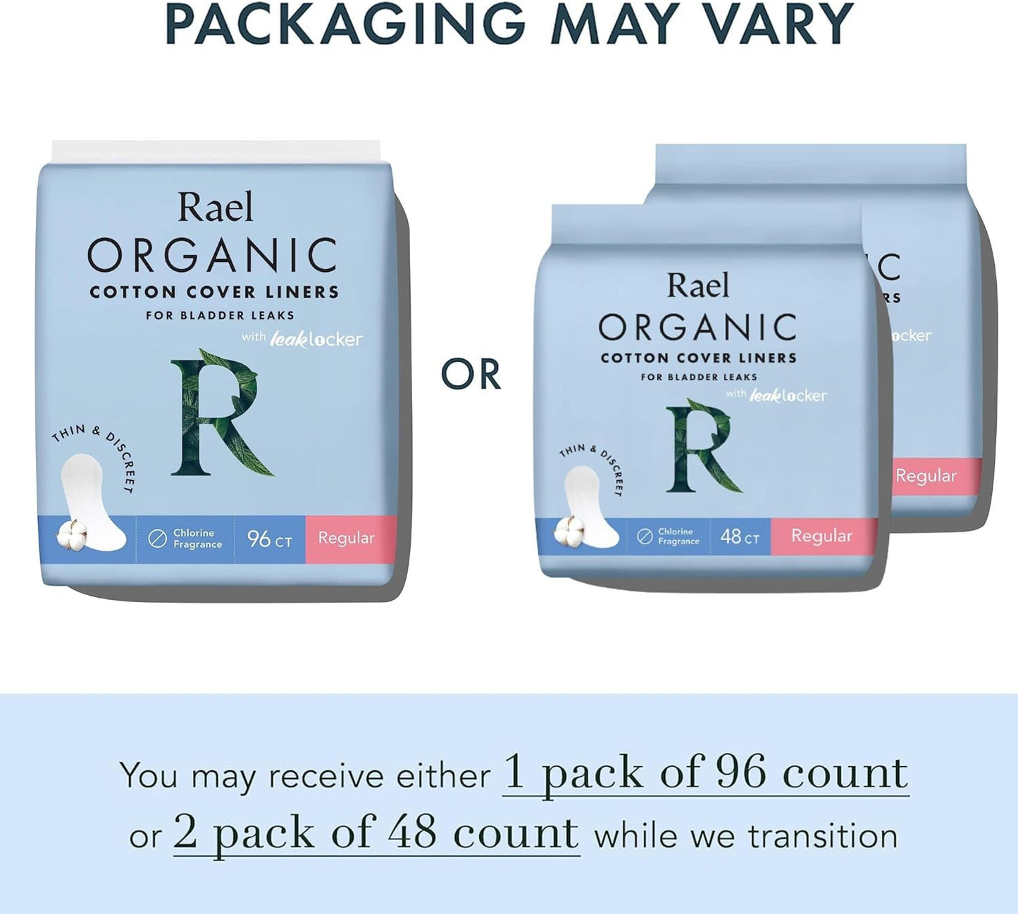 Rael Incontinence Liners for Women, Organic Cotton Cover, Postpartum Essential, Moderate Absorbency, Bladder Control, 4-Layer Core with Leak Guard Technology (Regular, 96 Count)