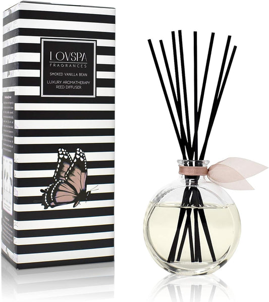LOVSPA Reed Diffuser Set, Smoked Vanilla Scented Oil Diffuser with Sticks, Home Fragrance Accessories for Bathroom Shelf Decor, Aroma Diffusers for Home or Office Fall Decor, USA Made