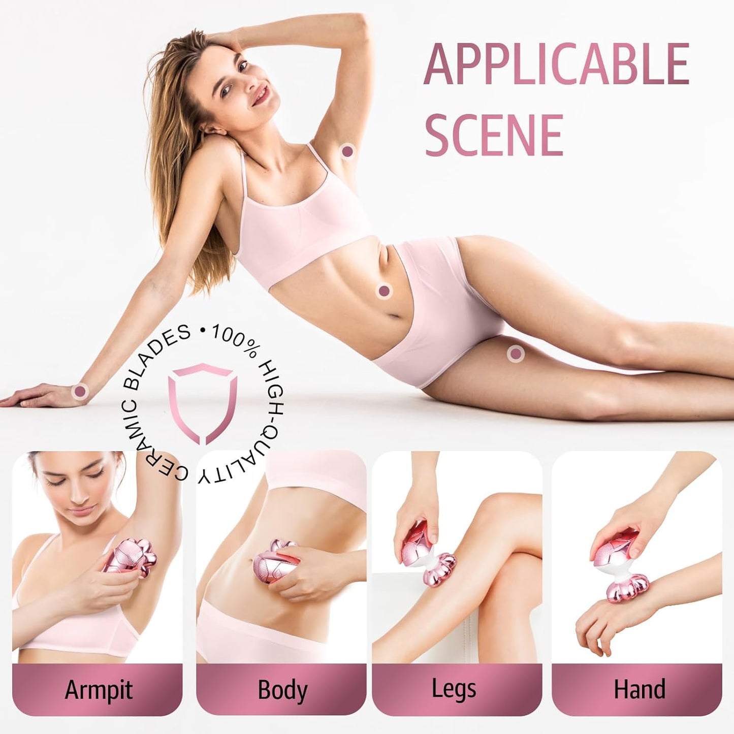 SHPAVVER Electric Razors for Women Legs: Rechargeable Body Shaver - Waterproof Wet Dry Hair Remover - Trimmer for Lady Face Underarms (Pink)