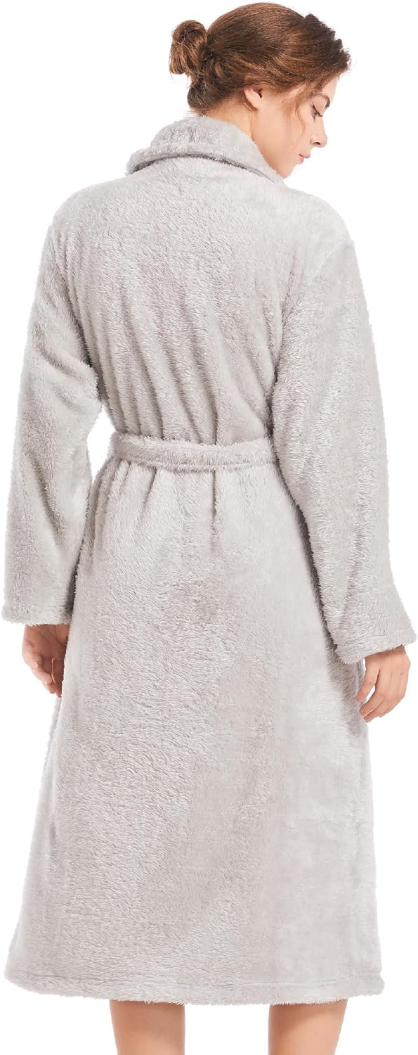 Inner Wish Womens Plush Fleece Robe, Cozy Warm Bathrobe Fuzzy Female Spa Robe With Pockets