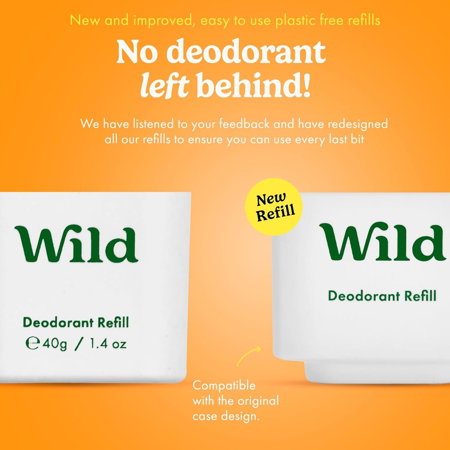 Wild Refillable Deodorant Starter Kit with Black Case and Honey & Cactus Flower Scented Refill 1.4oz - Aluminum Free - Long Lasting Protection - Vegan