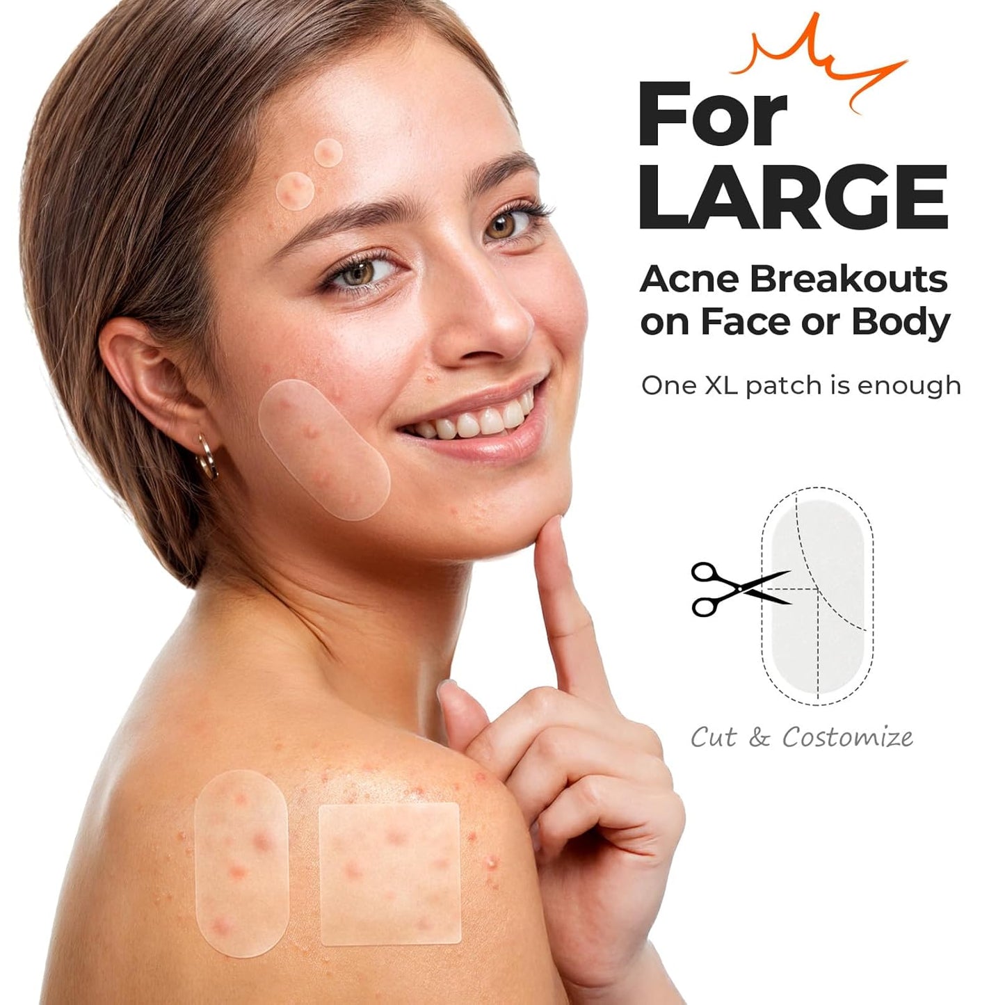 TKTK Large Pimple Patches for Face, 60 x 30 mm XL Acne Patches, Big Hydrocolloid Bandages for Body, Back, Forehead, Chin, Neck Blemish Zit Breakouts (Oval, Square, Dot 5 Sizes 124 Count)