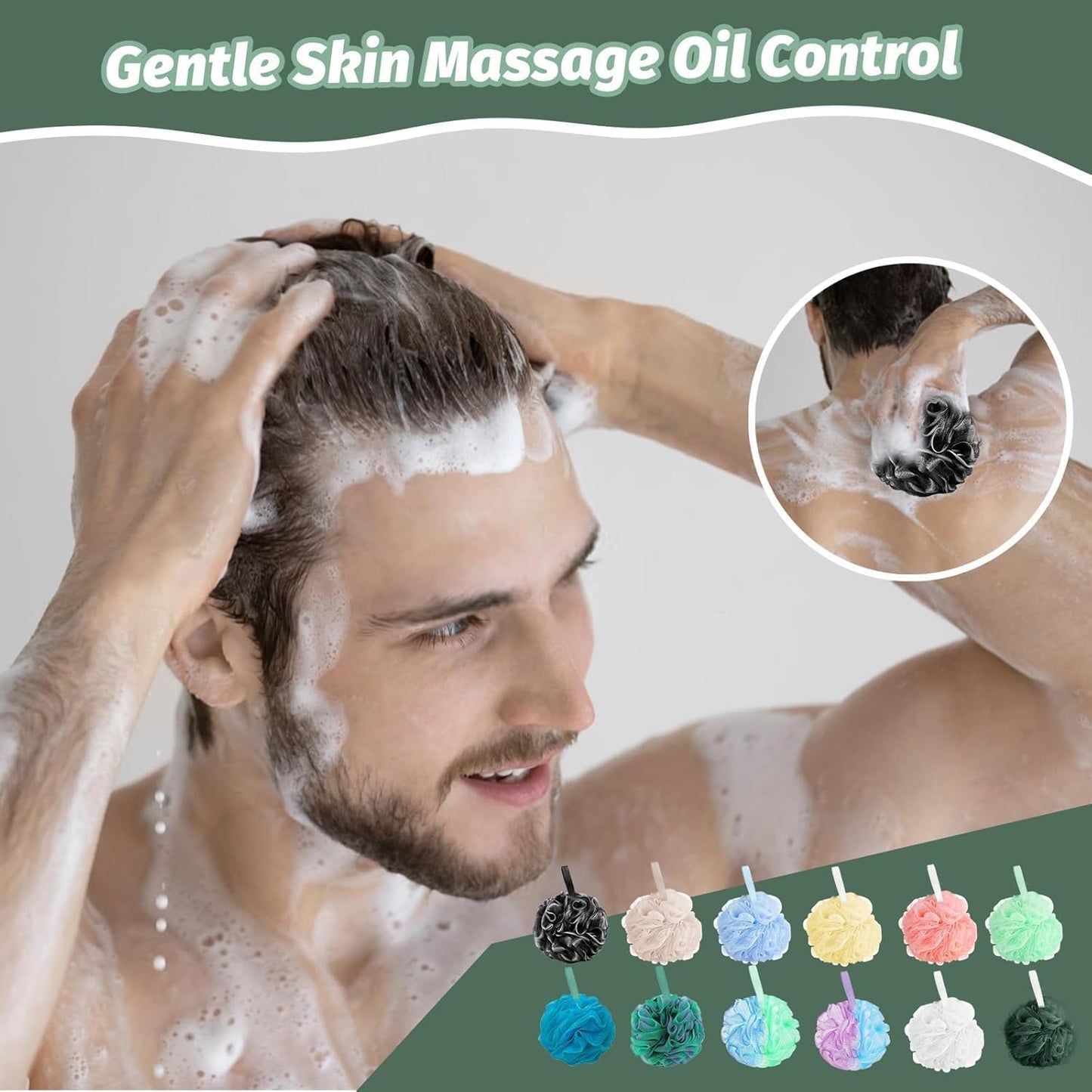 Amazerbst loofah,Shower loofah loofah Sponge,50g Bath Sponge Body Scrubber for Women and Men (Grey Green Blue White Pink Yellow)