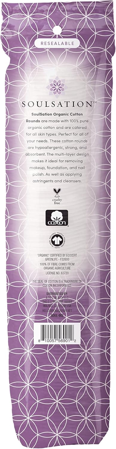 Organic Cotton Rounds, 400 Count - Makeup Remover Pads for Face, Lint-Free
