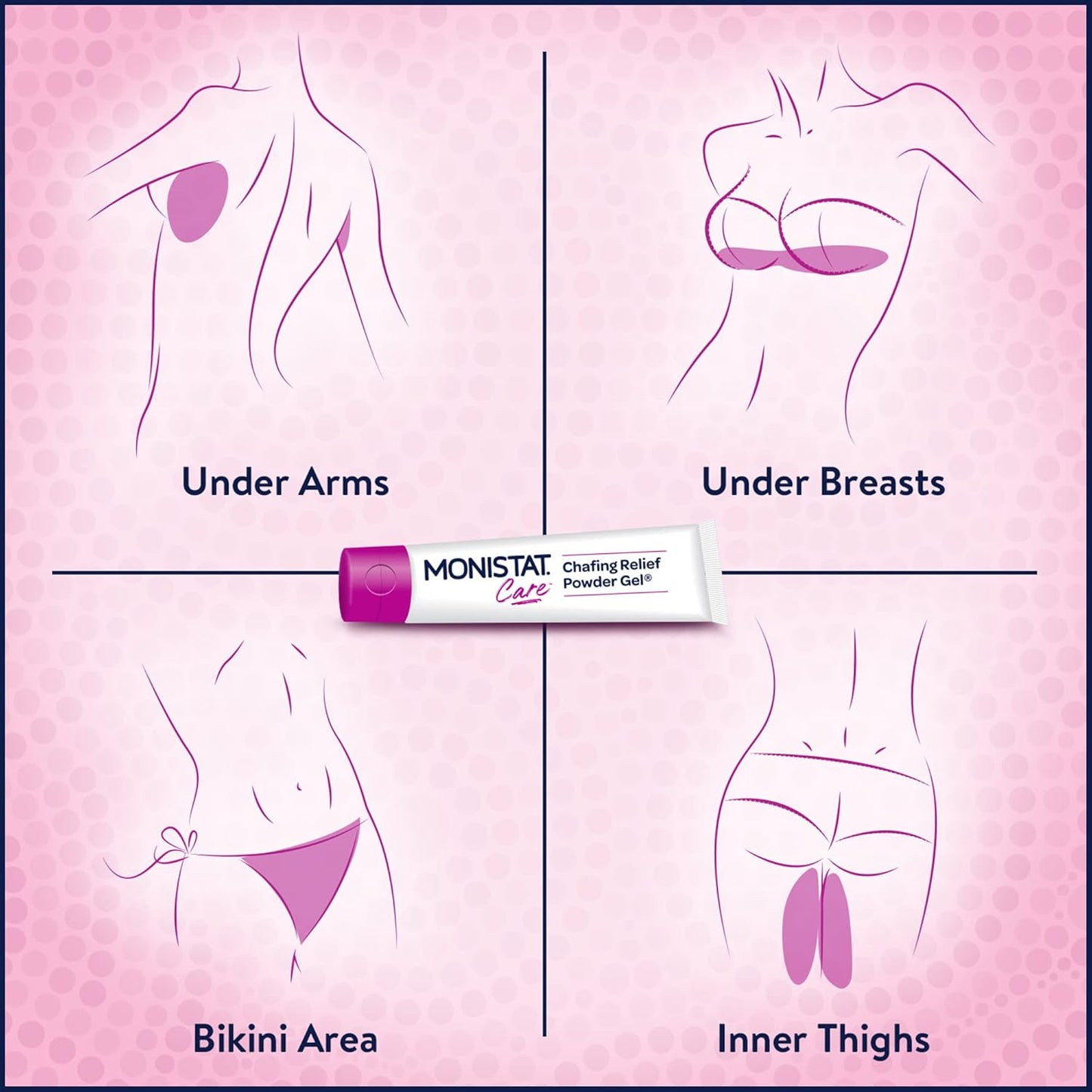 Monistat Chafing Relief Powder Gel, Long-Lasting Anti-Chafing Protection for Bikini Area, Thighs and Bra Lines, 1.5 Oz, Pack of 4