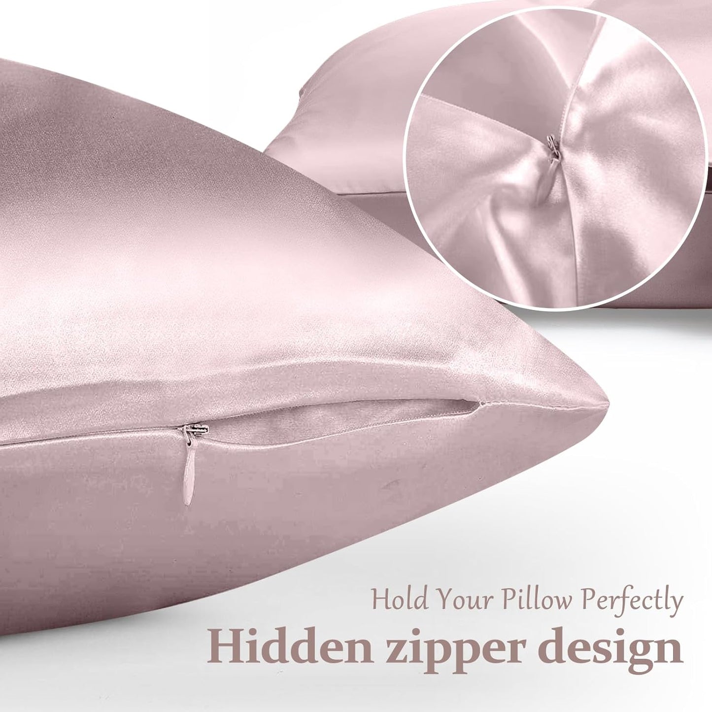 2 Pack 100% Pure Silk Pillowcase for Hair and Skin, Both Sides Mulberry Silk Pillowcases with Hidden Zipper, Cooling Pillowcase 19 Momme, 600 Thread Silk Pillow Cases King Size, Apricot