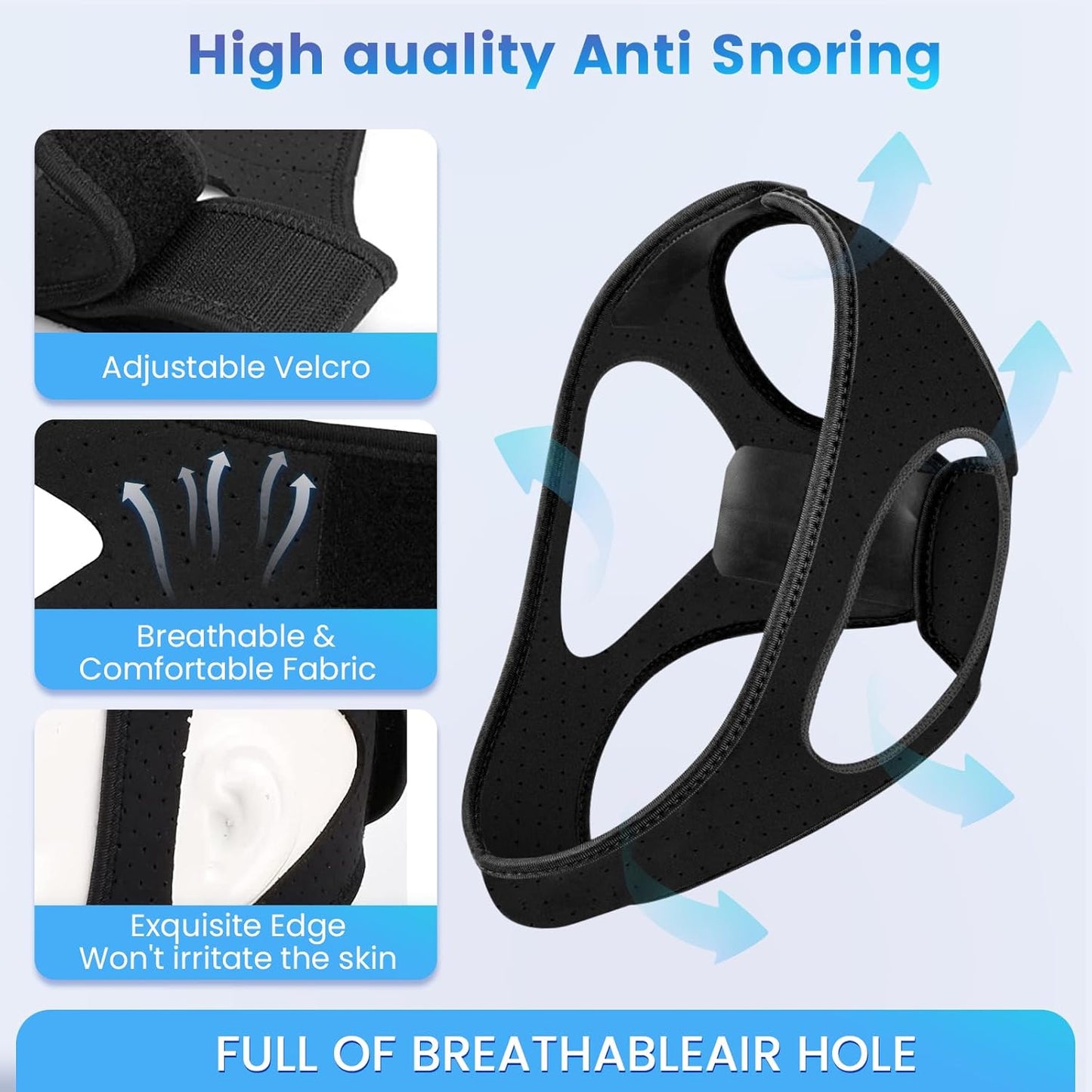 Chin Strap for Snoring Snore Chin Strap for Men & Women Comfortable Jaw Support Snoring Solution Adjustable Effective Snoring Sleep Device Reducing Aid for Women and Men (Black)