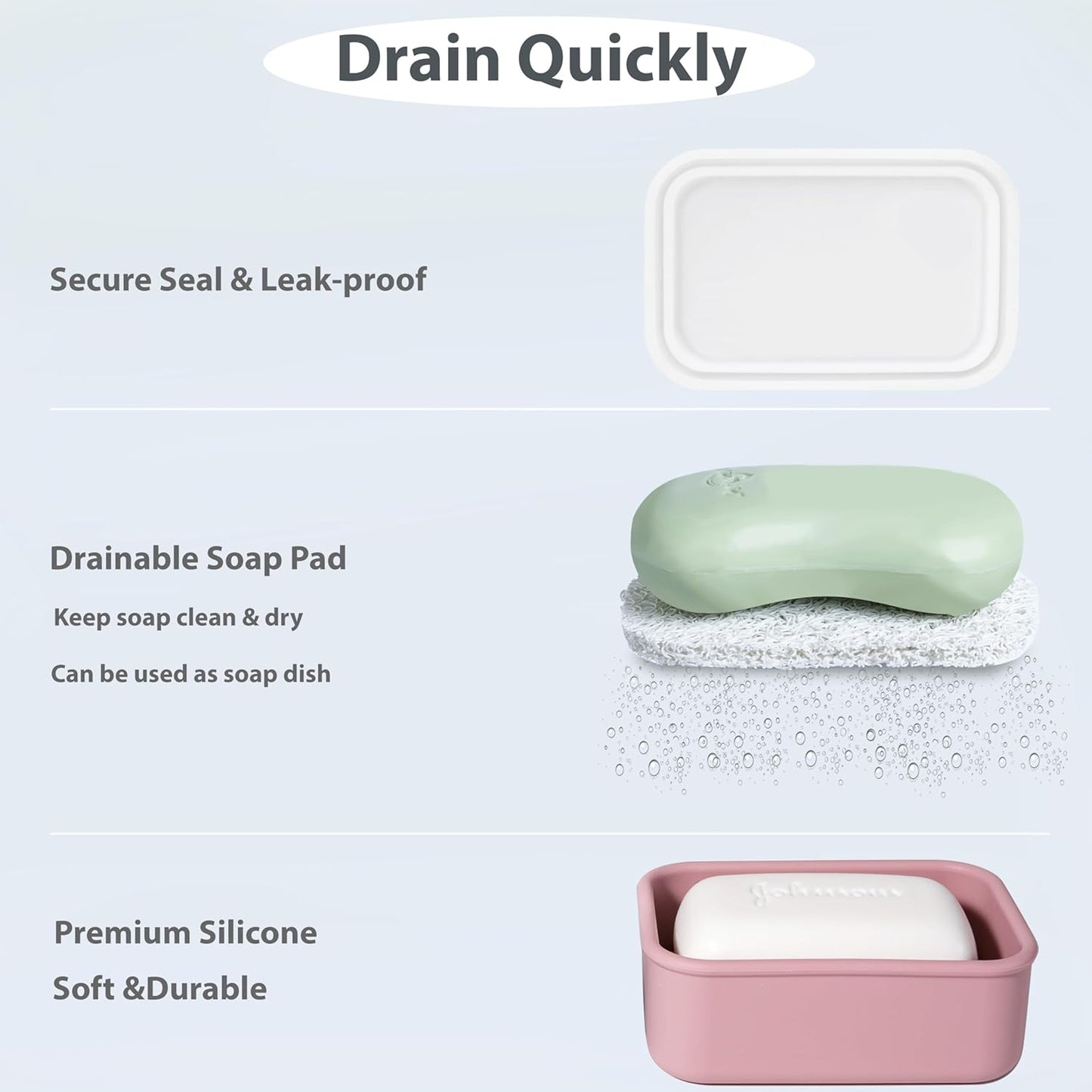 2PC Portable Leakproof Travel Soap Case, Silicone Travel Soap Case, Compact Soap Holder with Drainage Layer, Travel Soap Holder for Camping, Gym, Outdoor Turquoise&Flamingo