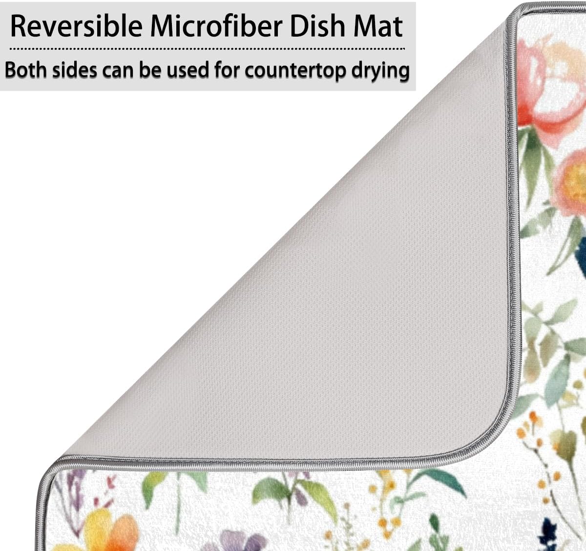 Hexteria Microfiber Absorbent Dish Draining Mat, Floral Dish Drying Mat for Kitchen Counter Washable Drainer Rack Pad, Vintage Floral