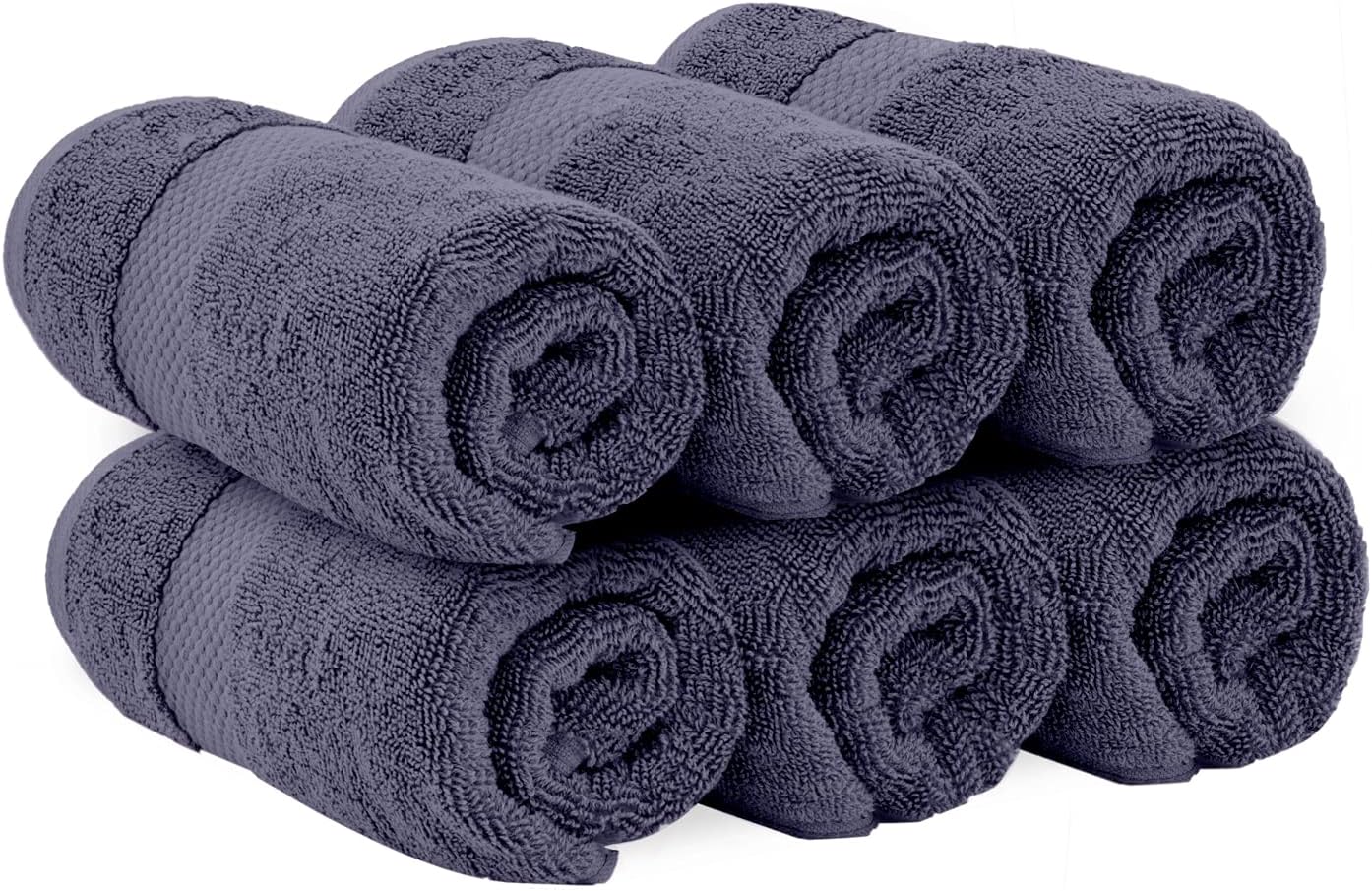 White Classic Luxury Navy Blue Hand Towels - Soft 100% Turkish Cotton | Highly Absorbent Hotel spa Bathroom Towel Collection | 16x30 Inch | Set of 6