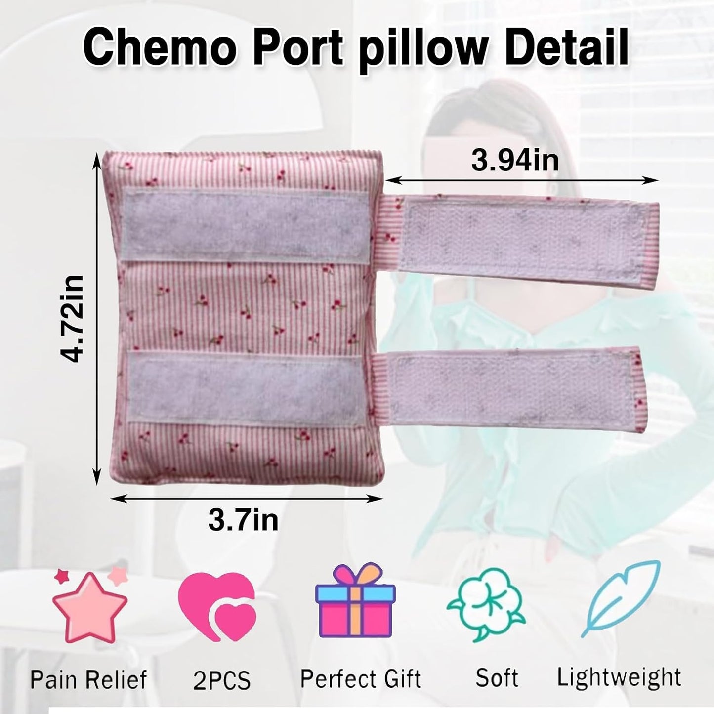 2 Pcs Bra Strap Pad Protector for Chest, Port Pillows Chemo Patients, Pacemaker Pillow Post-Surgery, Bra Strap, Recovery Cushion Heart Support ， Comfort,Soft & Adjustable Covers Non Slip（cherry）