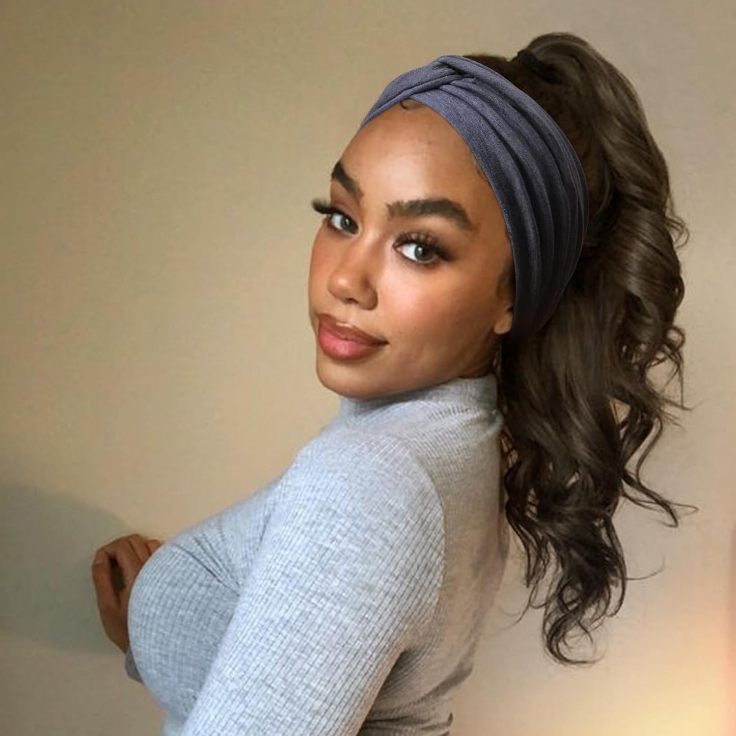 Extra Wide Headbands for Women Large Turban Headband Non Slip Boho Elastic Hairband Hair Twisted Knot Head Bands Accessories