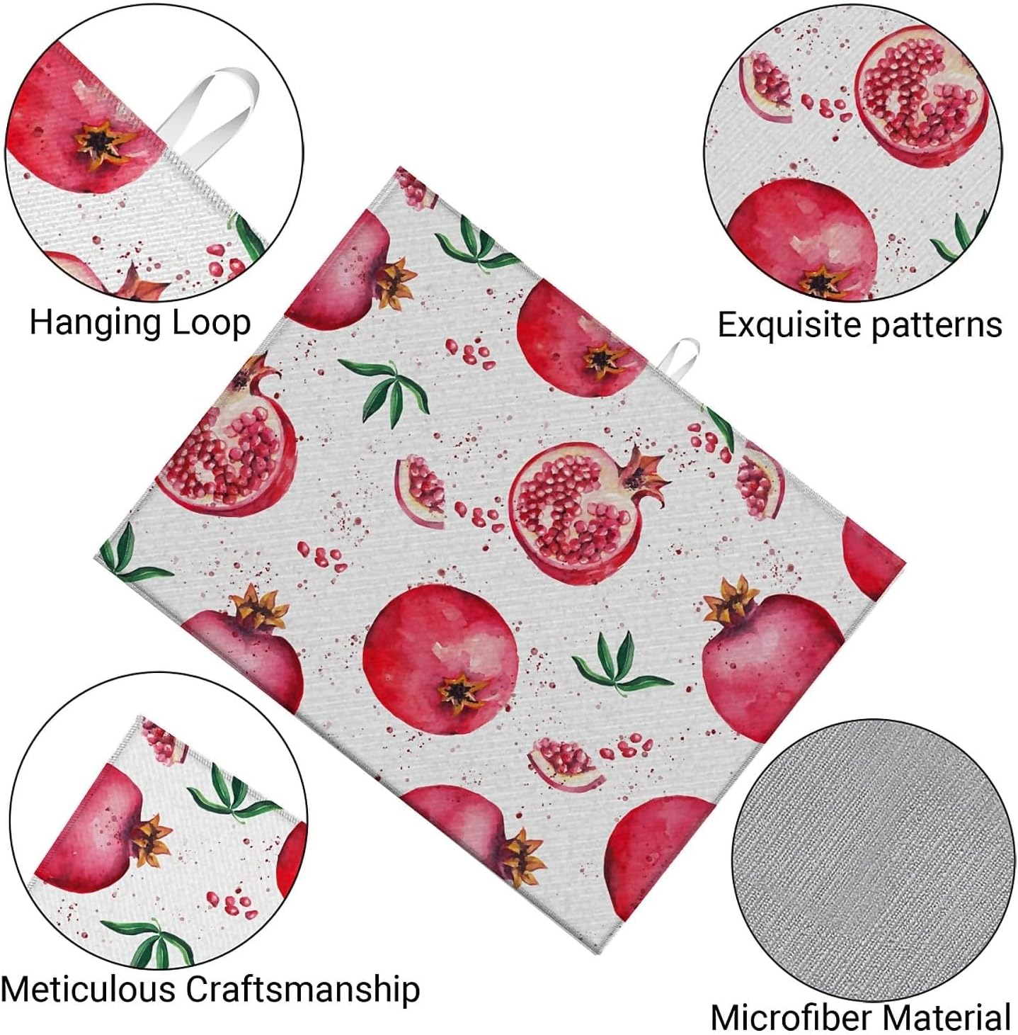 Dish Drying Mat For Kitchen Counter, Red Pomegranate Microfiber Absorbent Dish Drainer Rack Pad Reusable Large 18x24in Drying Mat