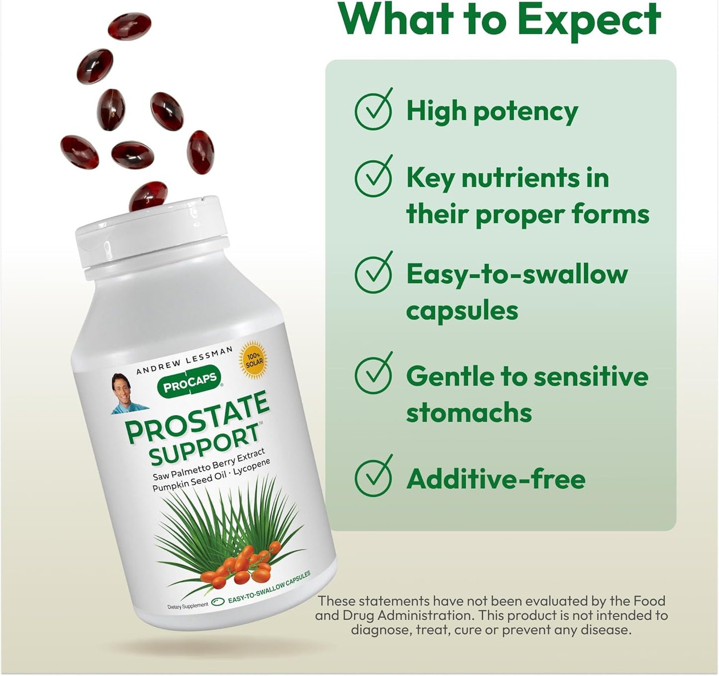 ANDREW LESSMAN Prostate Support Supplement for Men's Health, 60 Softgels, No Additives - Saw Palmetto for Men, Pumpkin Seed Oil, Lycopene, Omega-3 for Prostate Health, Urinary, Bladder Function