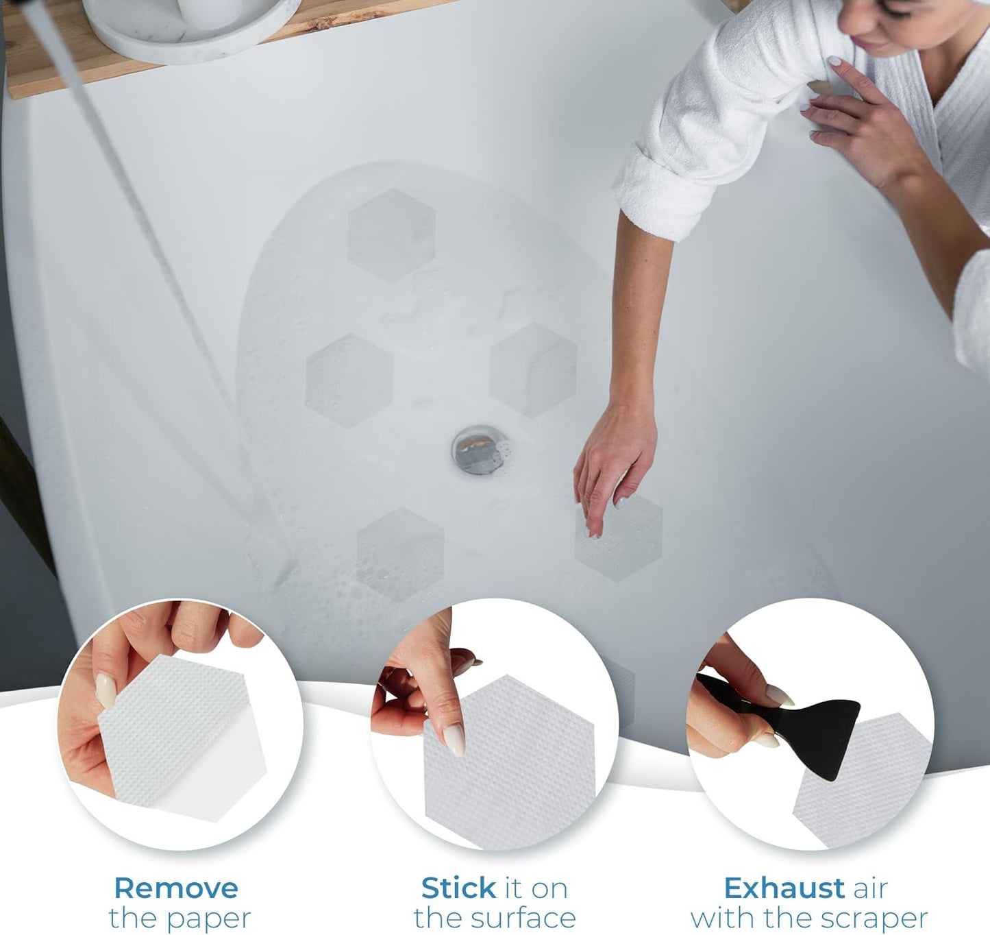 Anti Slip Shower Stickers 24 PCS, Invisible Non-Slip Shower Strips for Adults, Premium Adhesive Bath Tub Stickers (Clear)