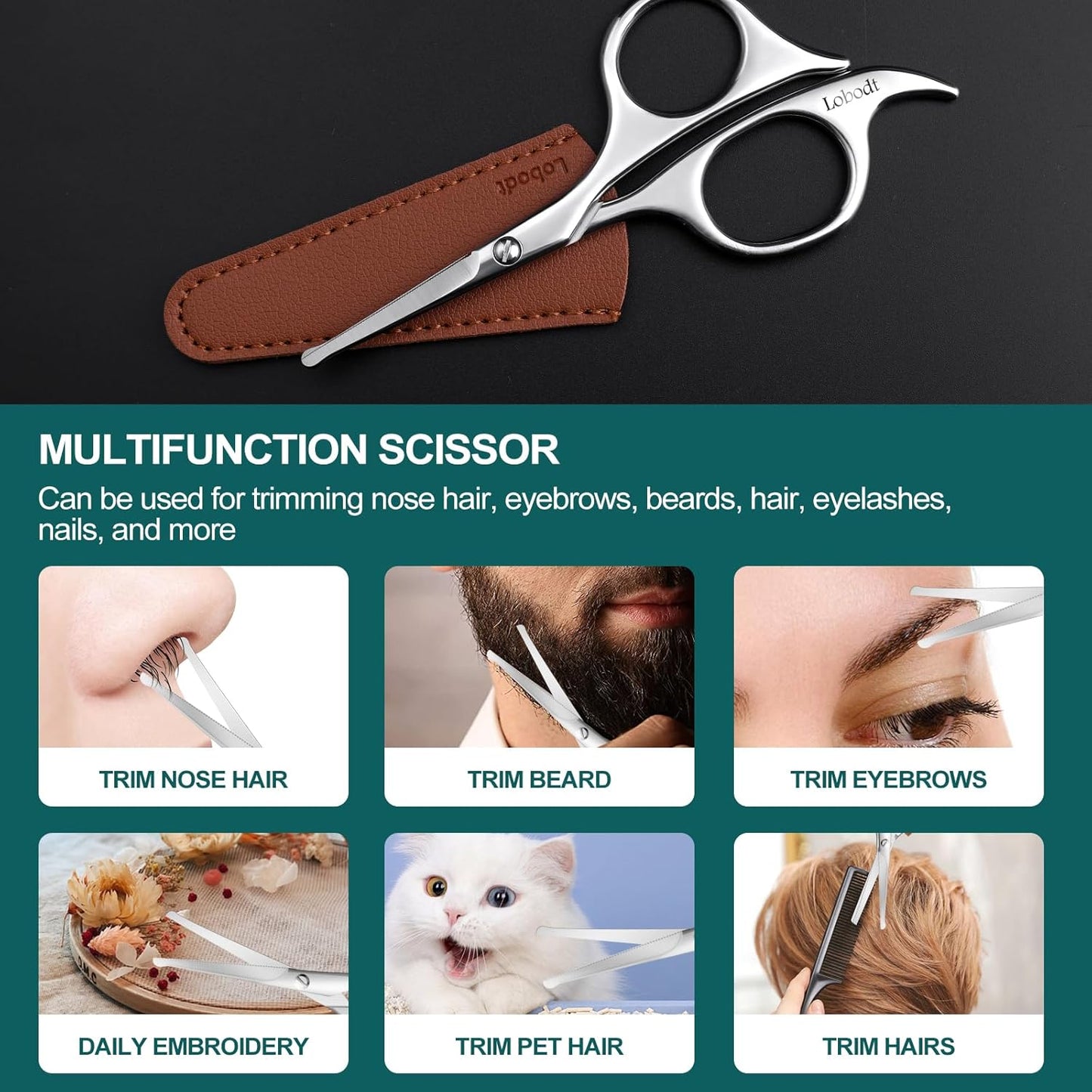 4.7-inch professional nose hair scissors, round-headed stainless steel small scissors, suitable for trimming facial hair, ear hair, eyebrows, bathroom, personal care and beauty (silver)