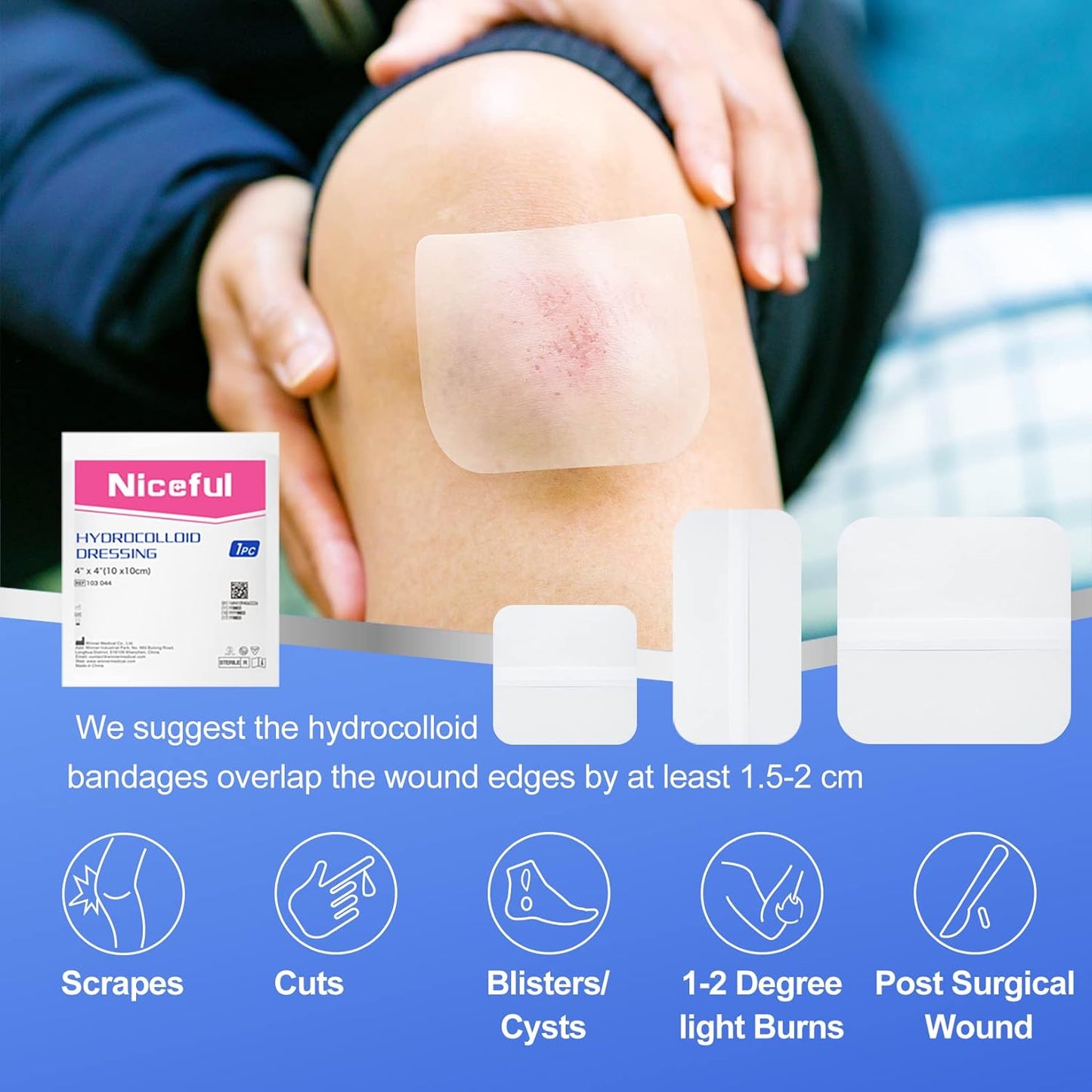 15 Count Hydrocolloid Bandages 4x4 in, Hydrocolloid Wound Dressing Healing Bandages for Wounds, Waterproof Wound Dressing Large