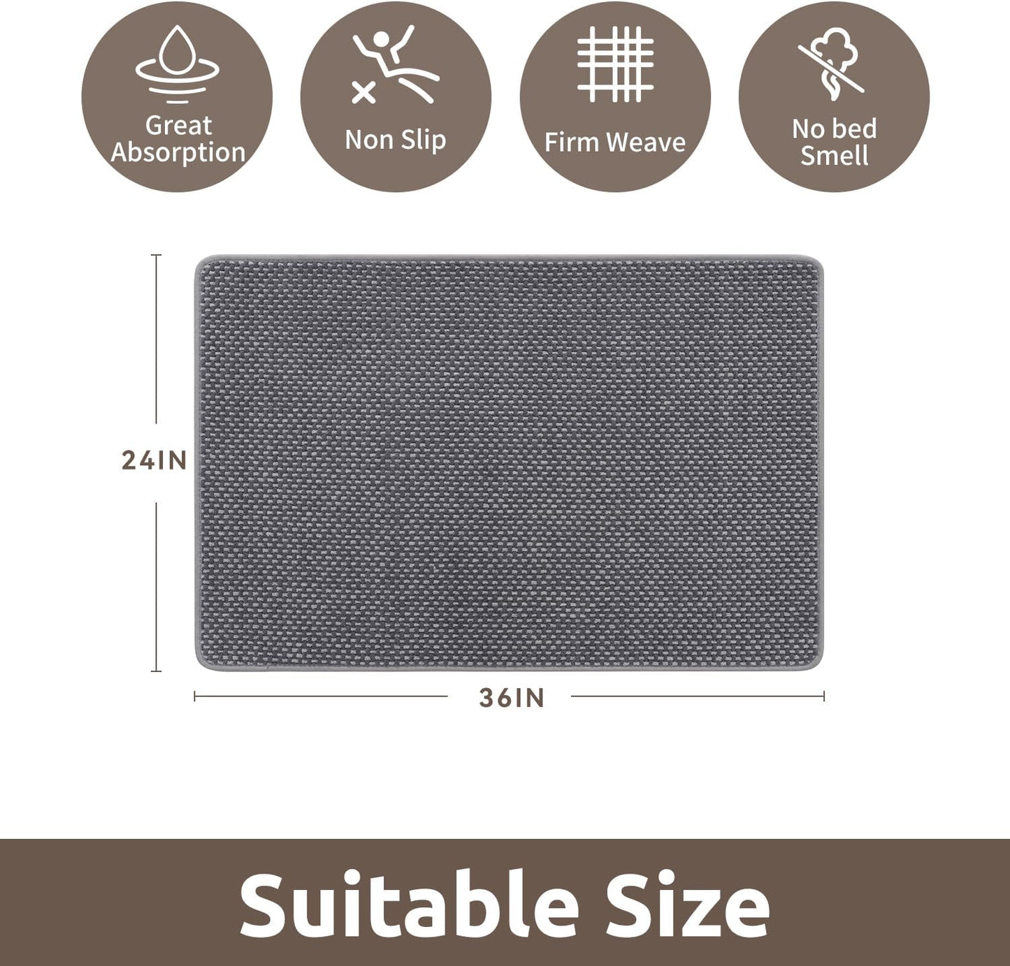 AMOAMI Chenille Bath Mat Super Absorbent Bathroom Mat Quick Dry Bath Mats for Bathroom Rubber Backed Bathroom Rugs Non Slip Washable Fit Under Door, Front of Bathtub, Sink, Darkgrey&LIGHTGREY 24"x36"
