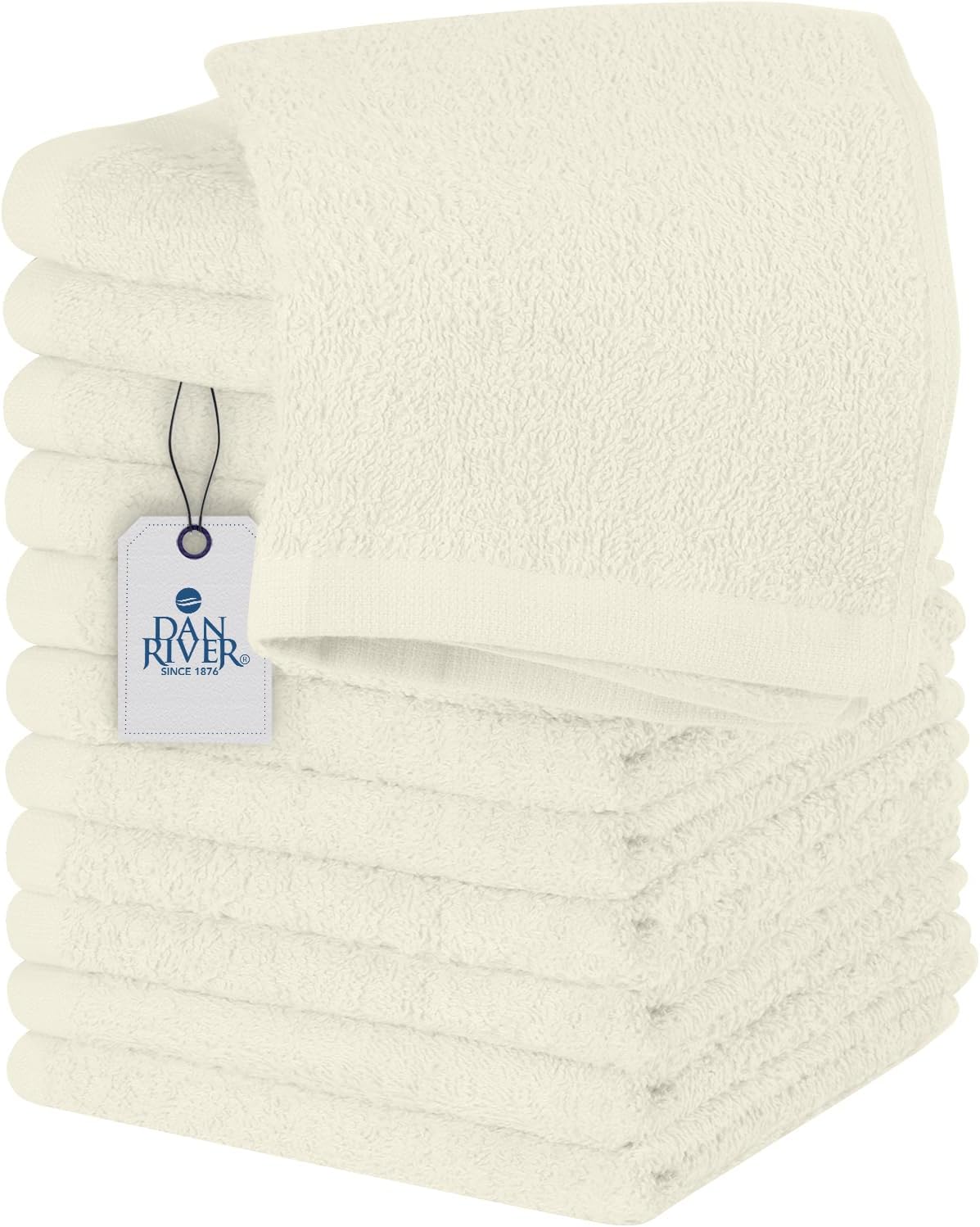 DAN RIVER 100% Cotton Wash Cloths 12 Pack [12x12] Soft & Absorbent Body wash Cloths, Gym, Hotels & Spa Perfect for Everyday Use Fingertip Towels, Ivory
