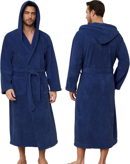 Men's Bathrobes with Hood, Soft Long Towel Robe for Men - Super Absorbent Quick Dry yet Warm