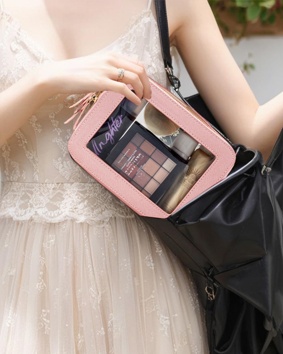 Travel Clear Makeup Bag Set, TSA Approved Cosmetic Bag Case with Zipper Portable Makeup Pouch Toiletry Bag Women Traveling Cosmetic Organizer Storage Bag Car Organizer Car Essentials for Women