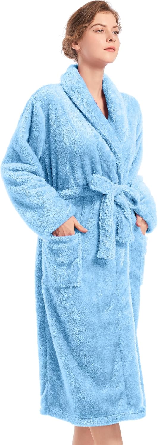 Inner Wish Womens Plush Fleece Robe, Cozy Warm Bathrobe Fuzzy Female Spa Robe With Pockets