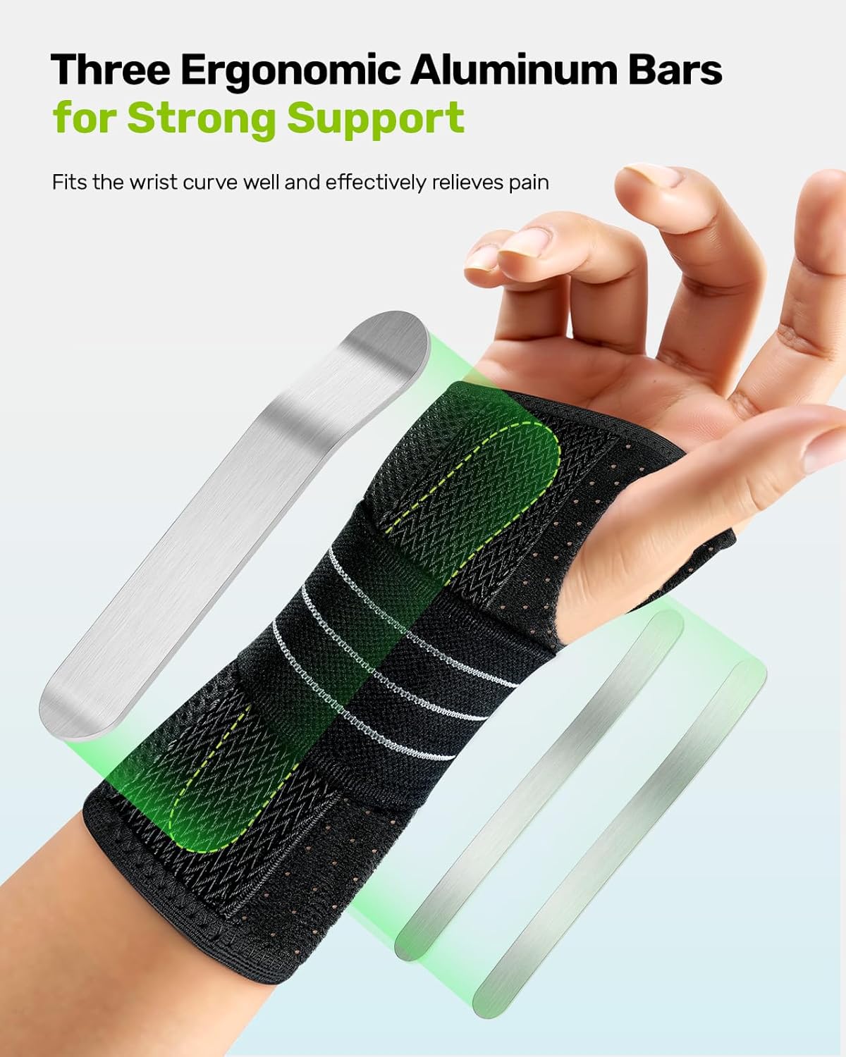 Carpal Tunnel Wrist Brace, Breathable Night Wrist Support with 3 Metal Splints, Hand Brace for Men Women No Pressure on Thumb, Splint Stabilizer for Work, Blue Right Hand, Size M