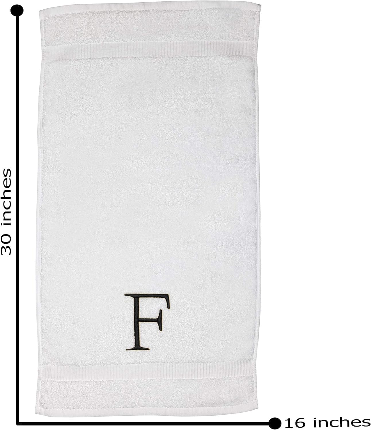 Black Monogramme d Hand Towel for Bathroom - Initial Hotel Quality Decorative Embroidered Luxury Towel for Powder Room, Spa - GOTS Organic Certified - Set of 2 Letter F