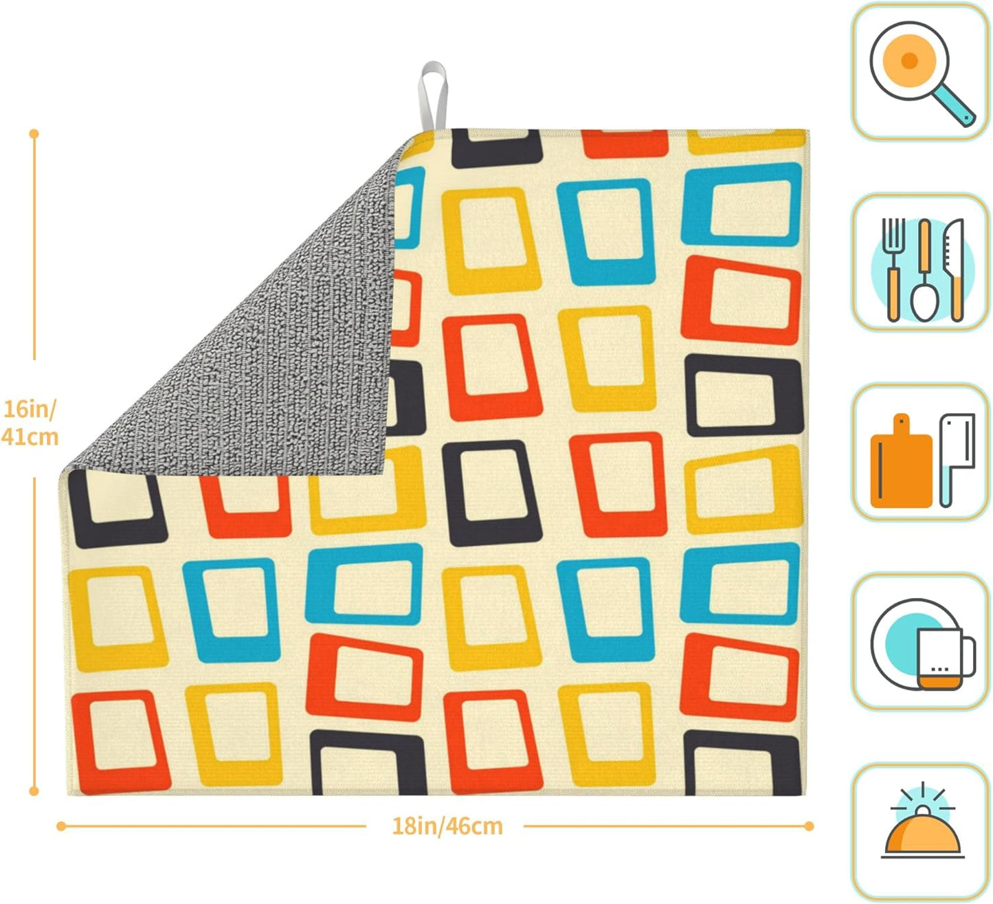 Mid Century Modern Dish Drying Mat for Kitchen Counter Washable Absorbent Reversible Microfiber Retro Drying Pad Kitchen Accessories 16x18 Inch
