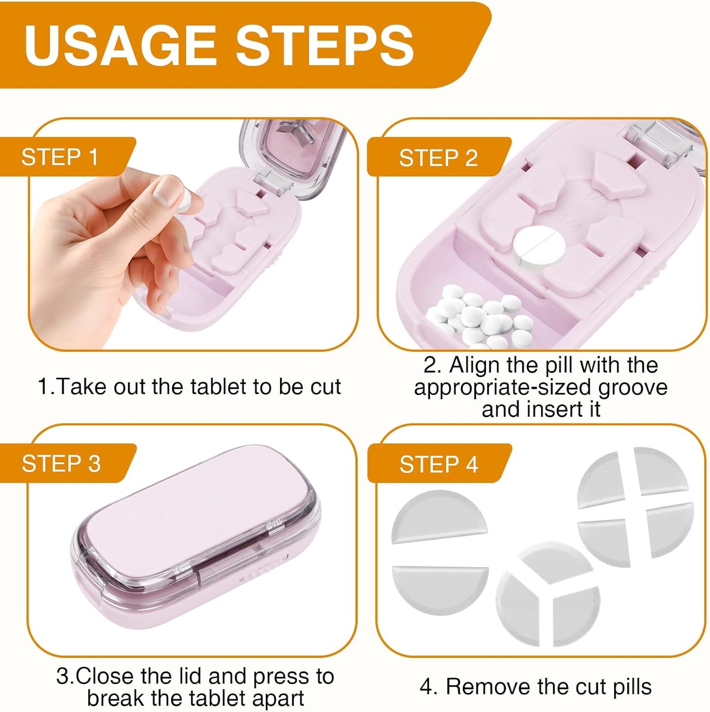 2PCS 3 in 1 Portable Pill Cutter, Adjustable 1/2 1/3 1/4 Tablet Splitter, with Centering Device and Storage Box