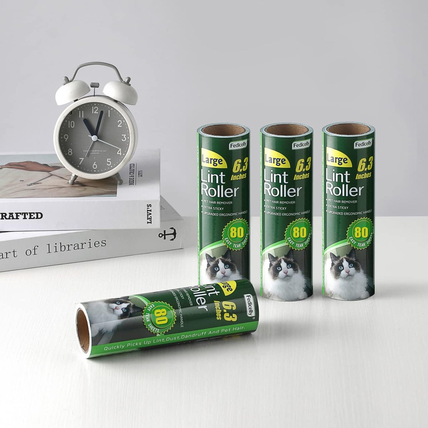 Fedicelly Large Lint Rollers Pet Hair Extra Sticky Refills,Mega Value Set 6.3 inches Wider with 320 Sheets for Cat and Dog Hair Removal,80 Sheets Per Roller (Pack of 4)