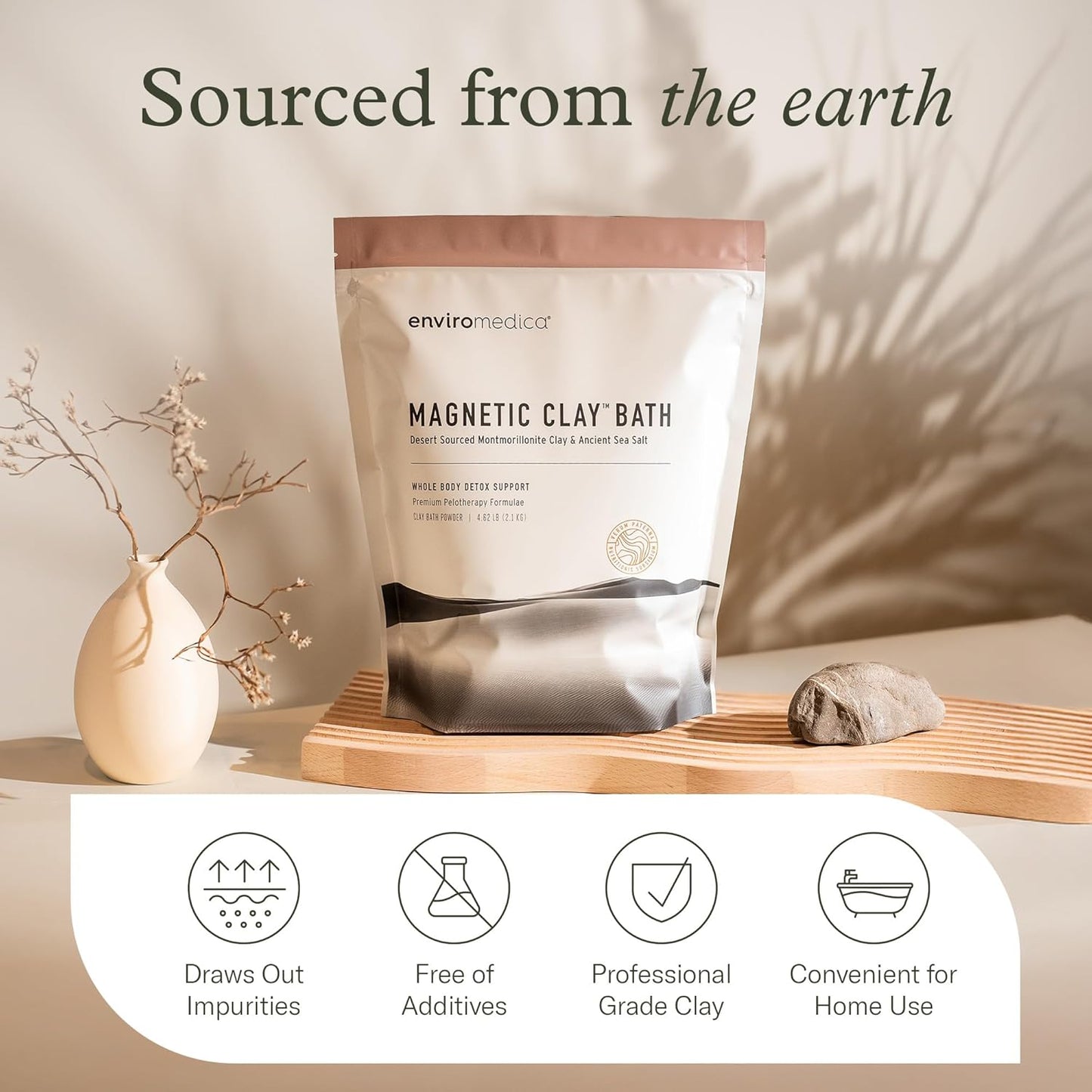 Enviromedica Magnetic Bentonite Clay Bath - Sodium & Calcium Bentonite Clay Bath Soak Powder with Himalayan Salt, Rejuvenating and Cleansing Body, Foot or Clay Mask for Face, 500g