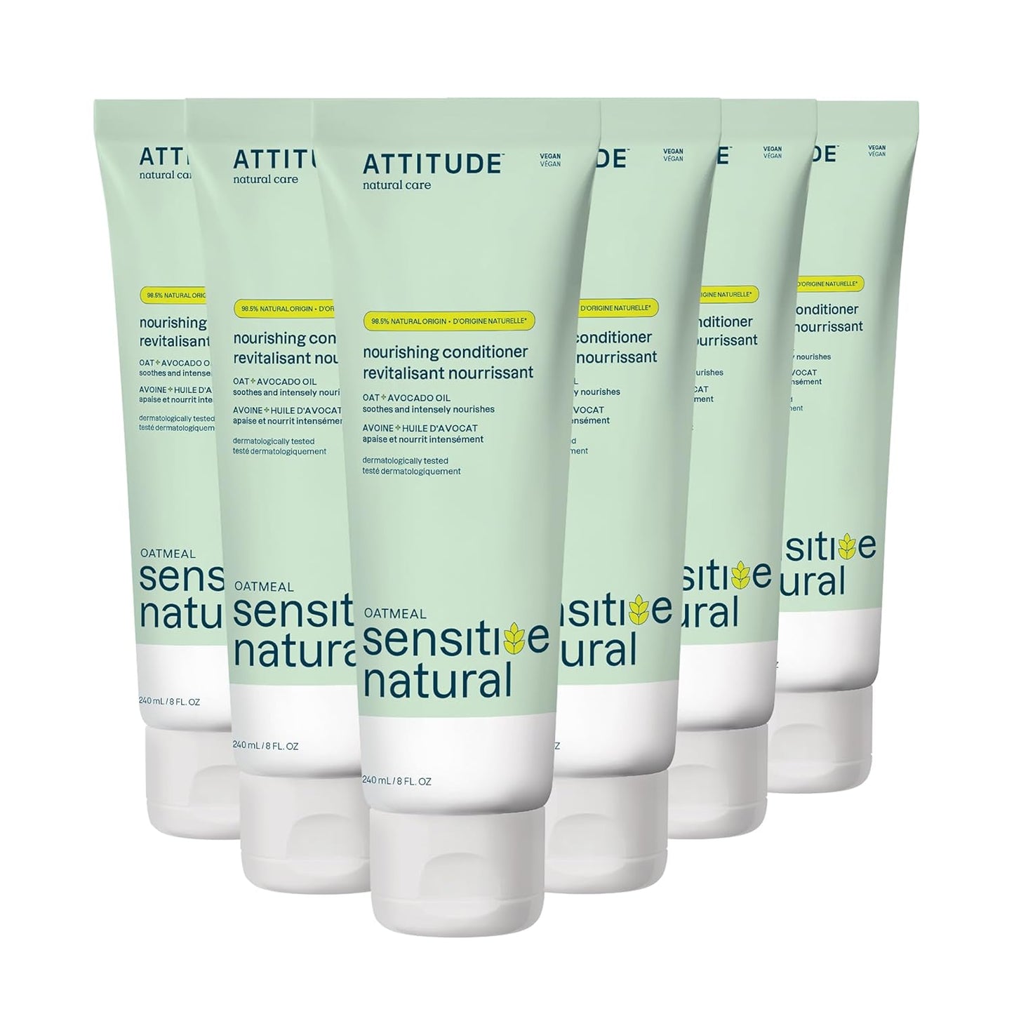 ATTITUDE Hair Conditioner for Sensitive Dry Scalp, Dry and Damaged Hair, Soothing Oat, Naturally Derived Ingredients, Dermatologically Tested, Vegan Detangler, Nourishing, 8 Fl Oz (Pack of 6)