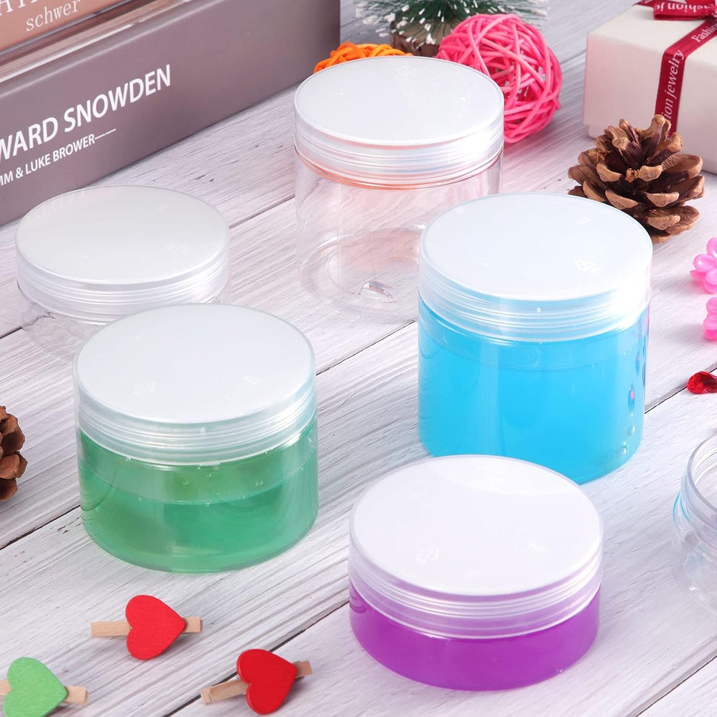 SATINIOR 12 Pack Plastic Container Jars with Lids Round Clear Travel Cosmetic Container Jars for Toiletries, Lotion, Cream, Ointments, Makeup, Rhinestone, Samples, Kitchen Storage (7 Ounce, Clear)