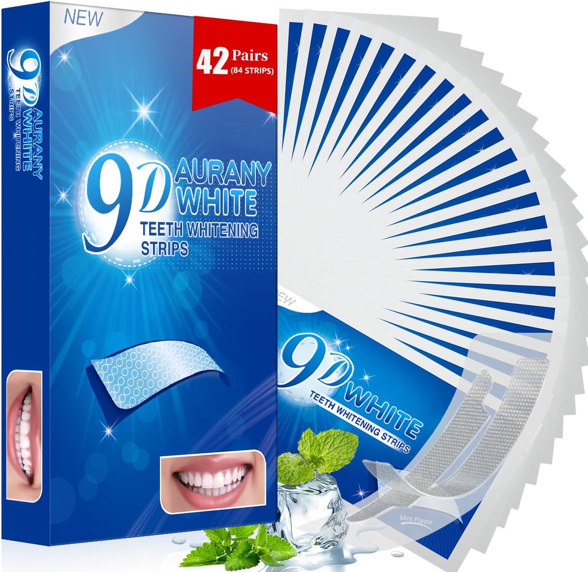 9D Sensitive Teeth Whitening Strips- Professional Enamel-Safe Formula, Fast Stain Removal for Coffee Drinkers & Smokers, Sensitivity-Free Whitening Kit-42Pairs (84Strips)