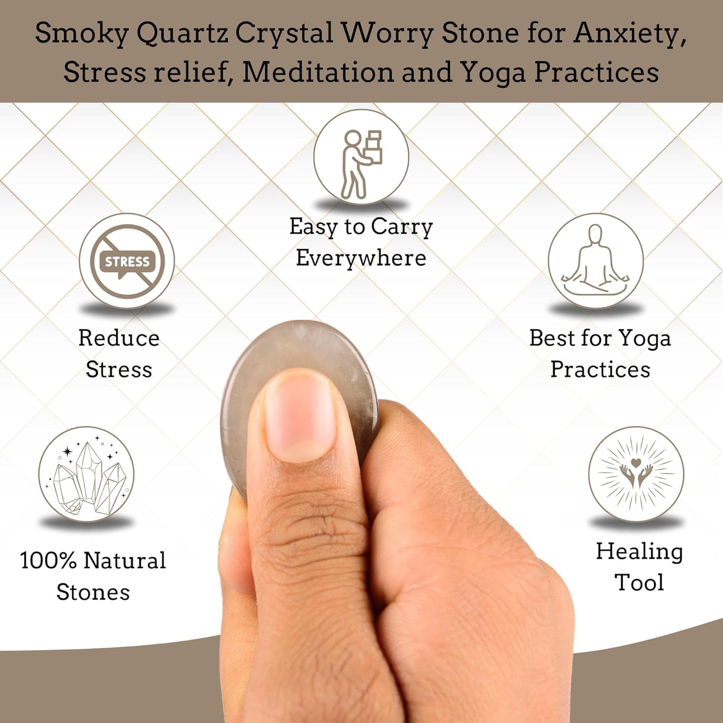 Smoky Quartz Worry Stones – Crystal Thumb Worry Stone for Anguish, Stress – Relaxing and Soothing Balance Stones for Meditation, Stress Relief – Healing Stones and Crystals for Men and Women