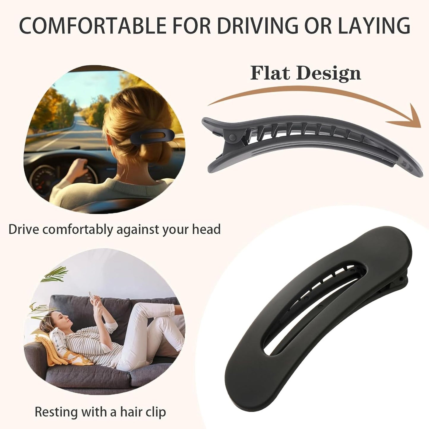 8 PCS Flat Hair Clips, 3 Styles Large Flat Claw Clips for Women, French Strong Hold Non-slip Duckbill Hair Claws for Thin Thick Hair(Neutral Matte)