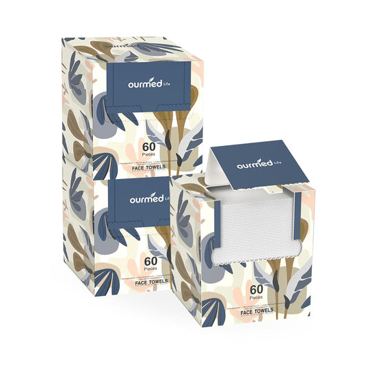 Ourmed Life Face Towels, Disposable Biodegradable Facial Towels for Sensitive Skin, Lint- free Facial Wipes for Washing Face, Skincare and Makeup Remover, Dry Wipes, 10"×7.9" Extra Large, 180 Count