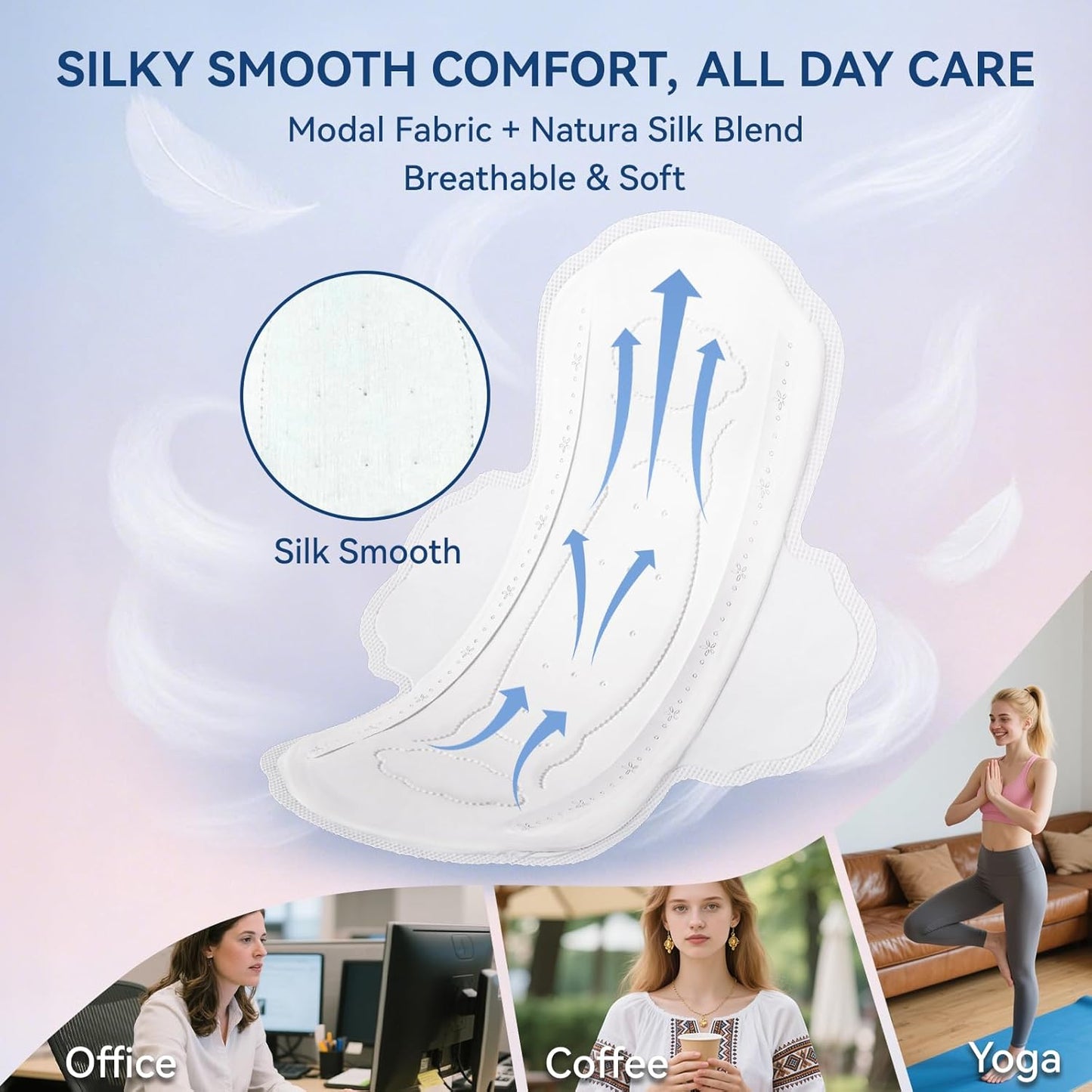 MODAL Pads for Women, Unscented Daily Thin Sanitary Pads for Period with Wings, 11.4 Inch(290 mm), Large, 24 Count