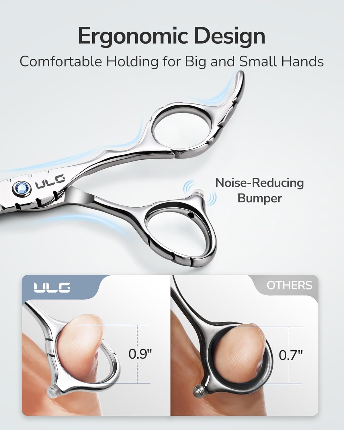 ULG Hair Thinning Scissors 6.7” Shark Series 100% Japanese Stainless Steel, Offset Handle, 30 V-Tooth Thinner 25% Hair Removal, Professional Barber Layering Shears for Salon & Home Hair Styling