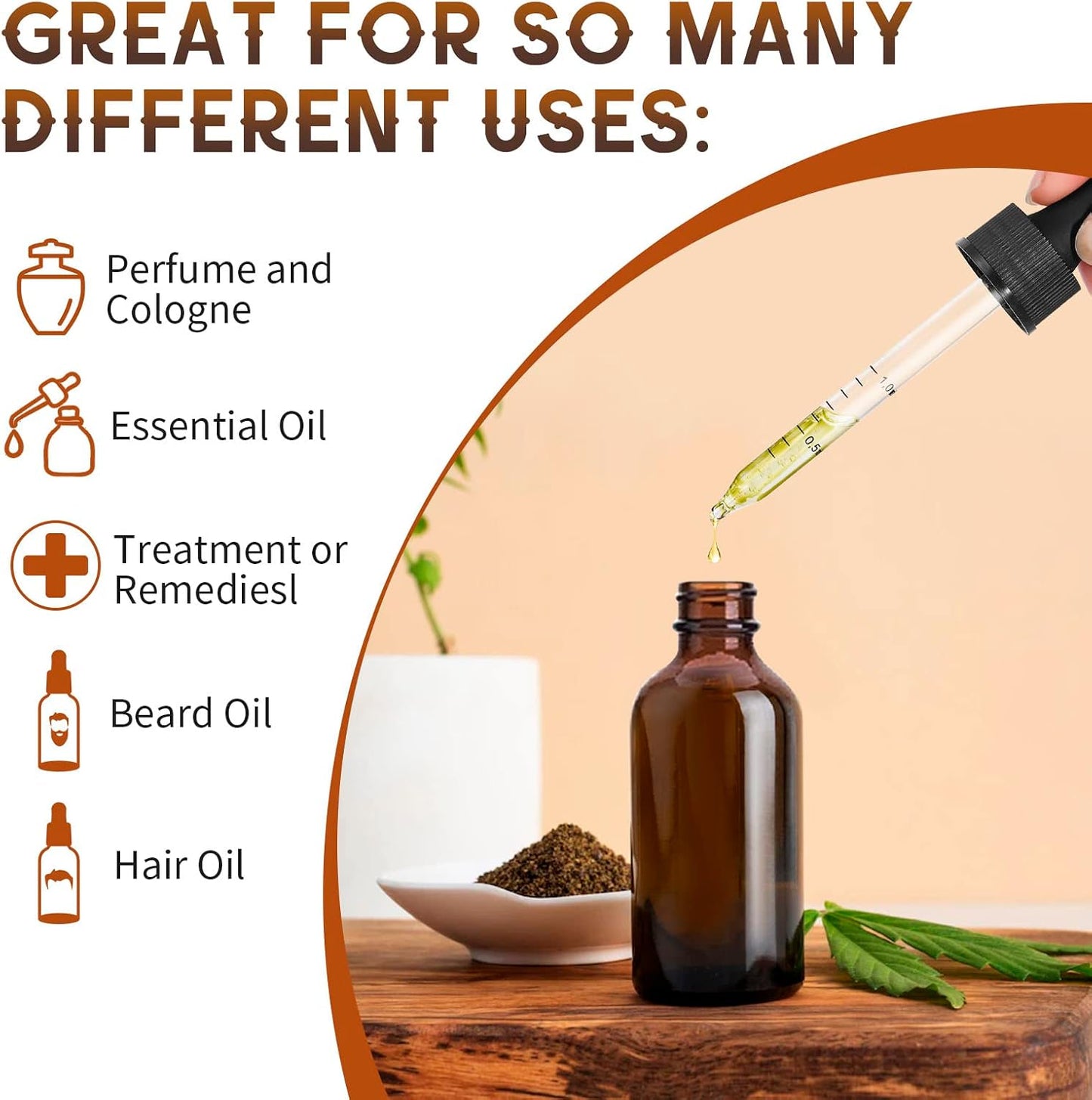 24 Pack Amber Glass Dropper Bottle, 2 oz/60 ml with Dropper, Leak Proof Travel Dispenser Bottle for Essential Oils/Chemistry Laboratory Chemicals/Cologne and Perfume